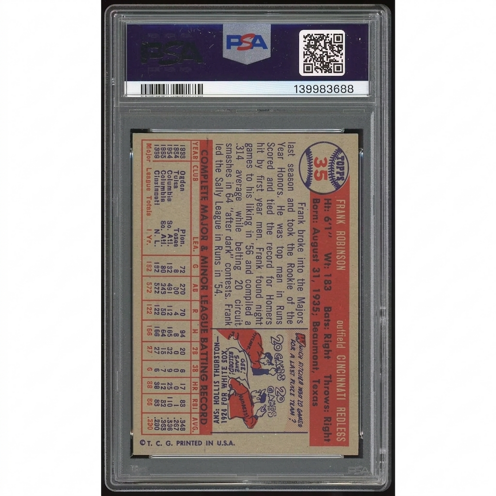 Frank Robinson 1957 Topps #35 Rookie Card | PSA 6