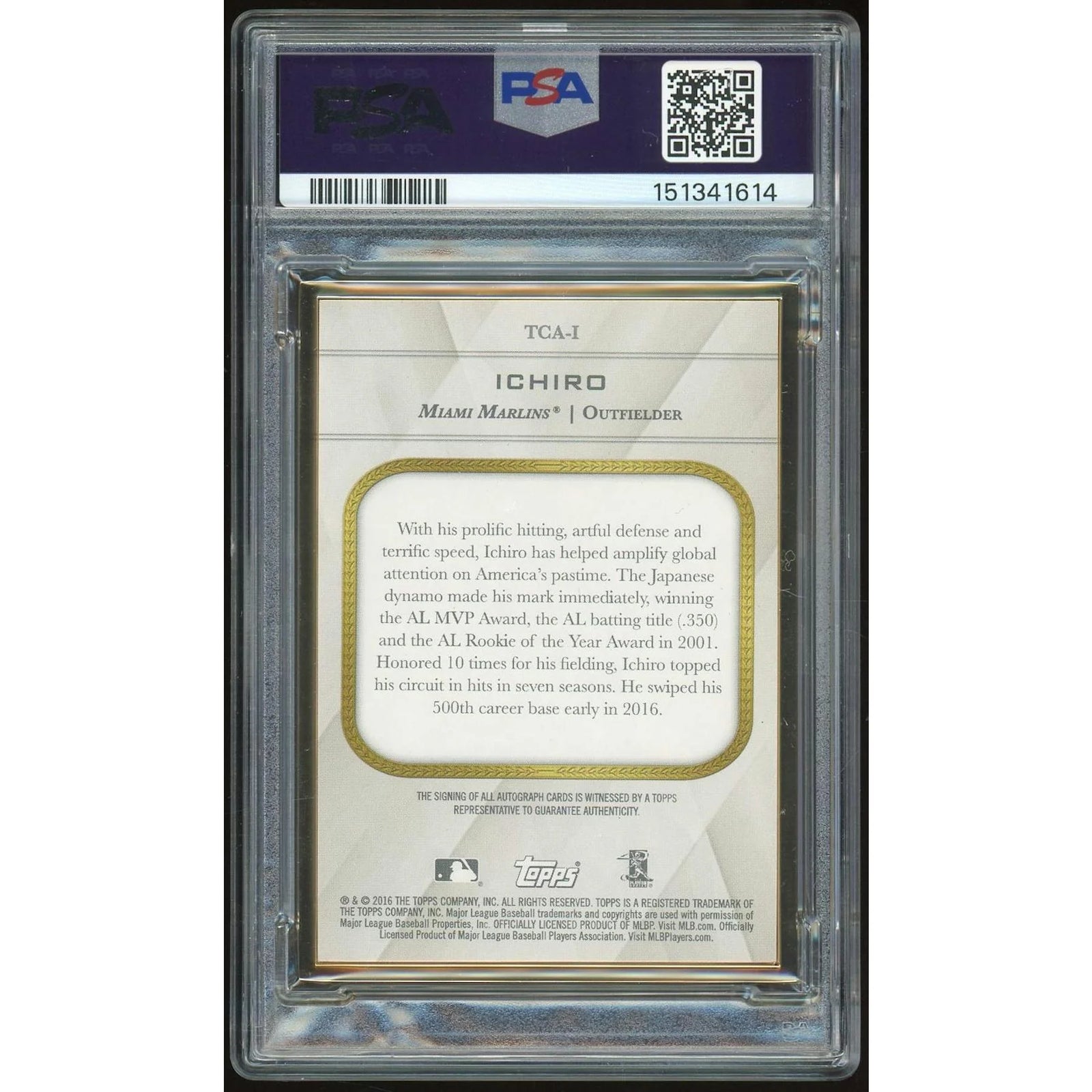 Ichiro Suzuki Signed 2016 Topps Transcendent Card | PSA 9 Auto 10