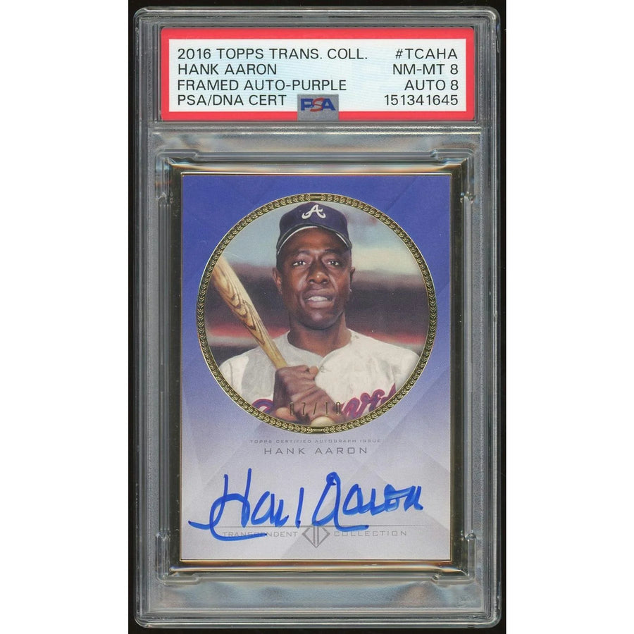 Hank Aaron Signed 2016 Topps Transcendent Card | PSA 8 Auto Purple #/10