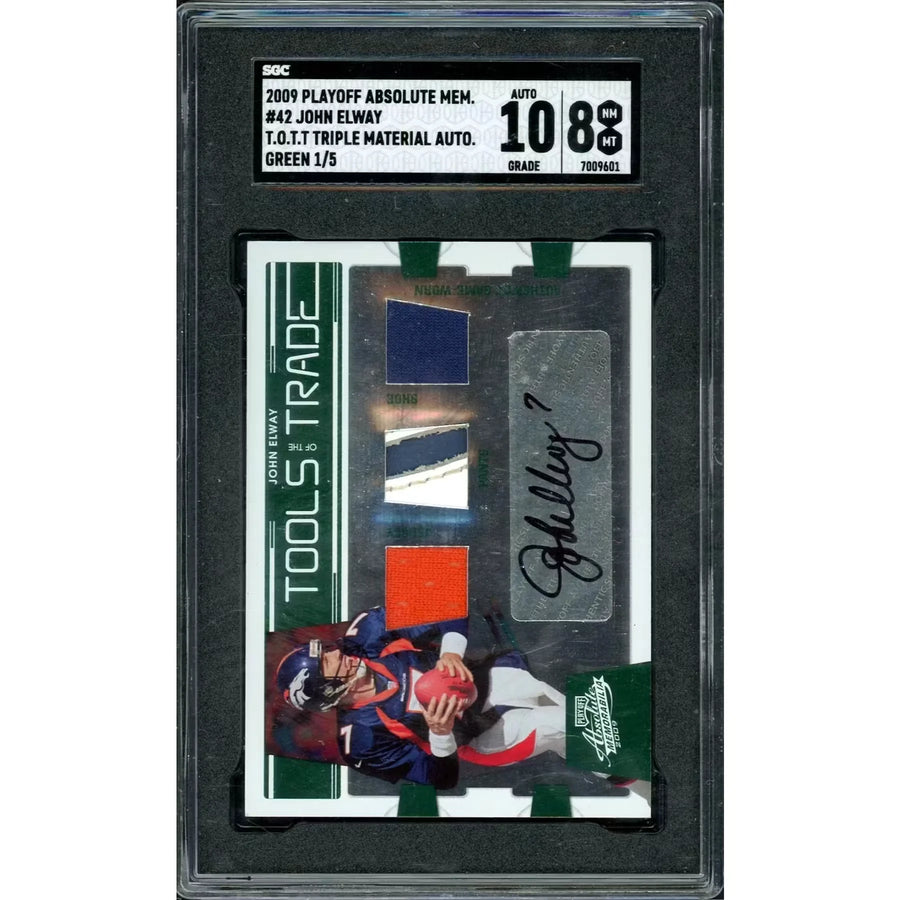 John Elway Signed 2009 Playoff Absolute Card | Triple Patch Auto SGC 8