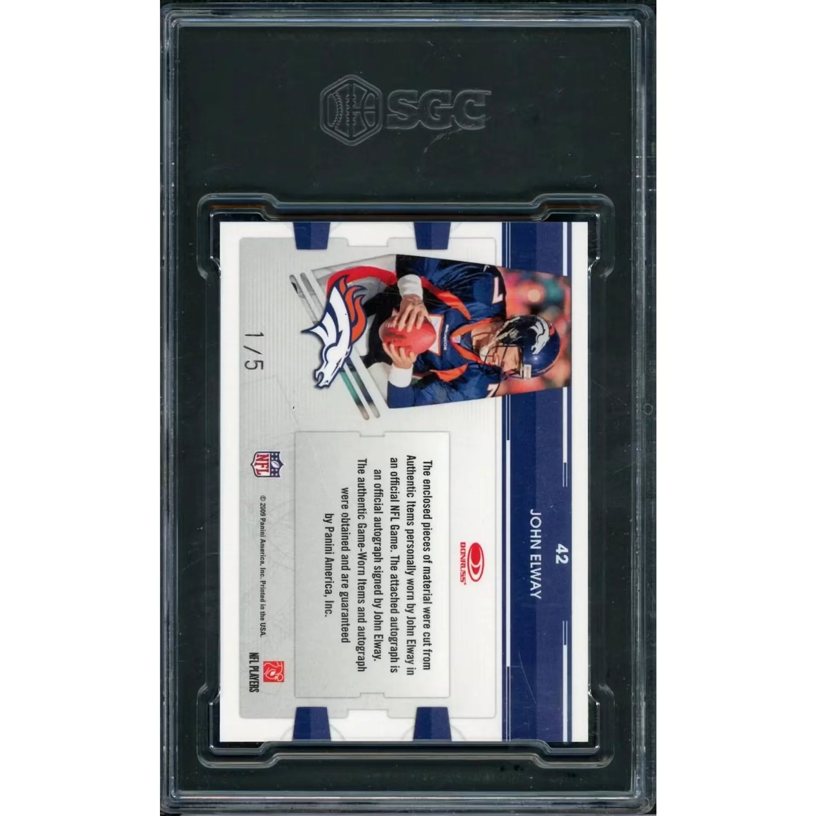 John Elway Signed 2009 Playoff Absolute Card | Triple Patch Auto SGC 8