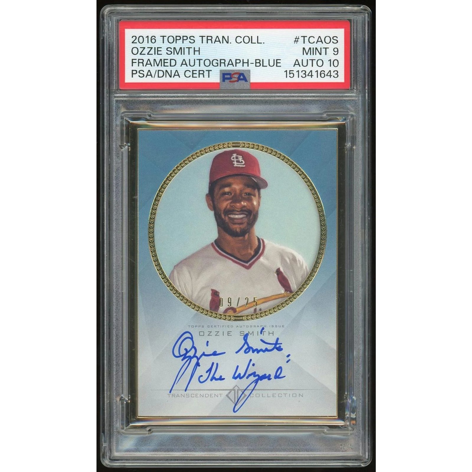 Ozzie Smith Signed 2016 Topps Transcendent Framed Card | PSA 9 Auto 10