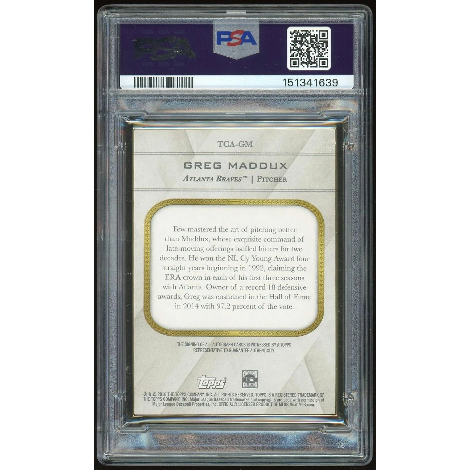 Greg Maddux Signed 2016 Topps Transcendent Card | PSA 9 Auto 10