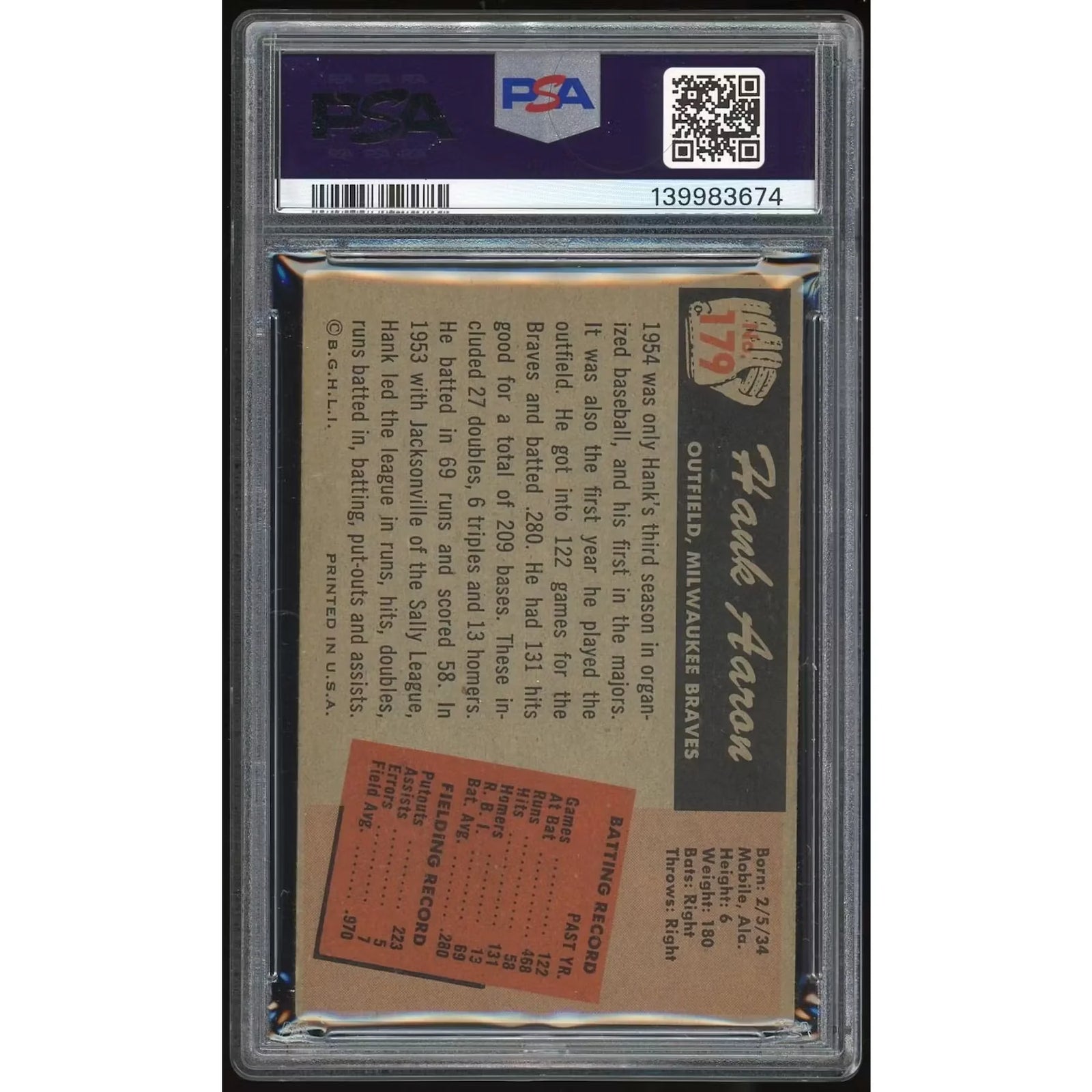 Hank Aaron 1955 Bowman #179 Baseball Card | PSA 2.5