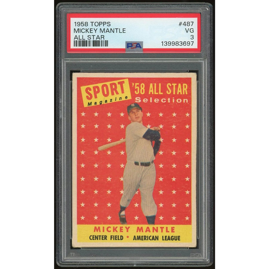 Mickey Mantle 1958 Topps #487 All-Star Card | PSA 3