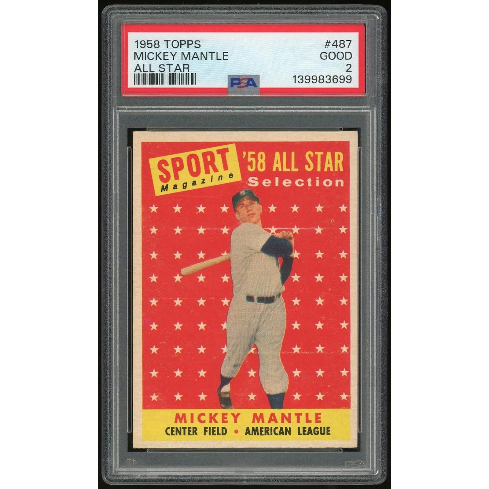 1958 Topps #487 Mickey Mantle All-Stars | PSA 2