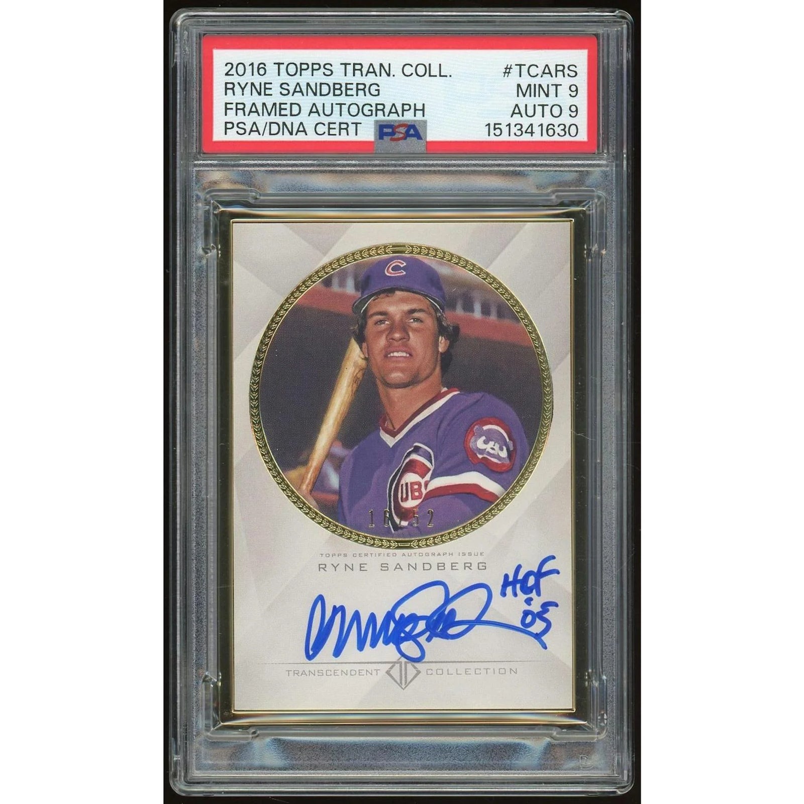 Ryne Sandberg Signed 2016 Topps Transcendent Card | PSA 9 Auto 9