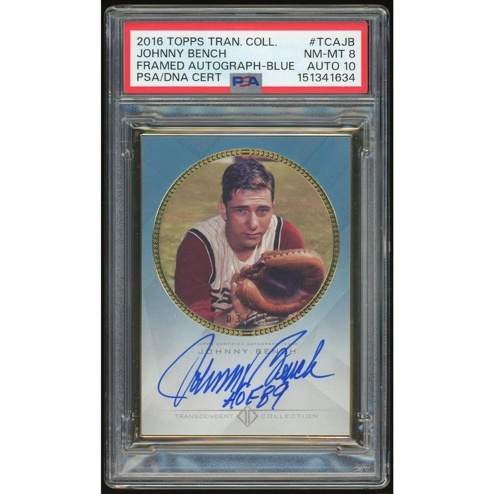 Johnny Bench Signed 2016 Topps Transcendent Card | PSA 8