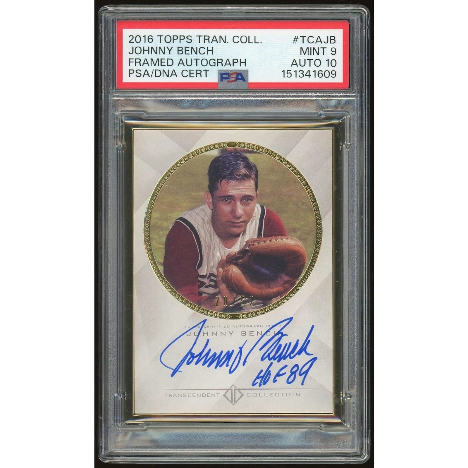 Johnny Bench Signed 2016 Topps Transcendent Card | PSA 9 Auto 10