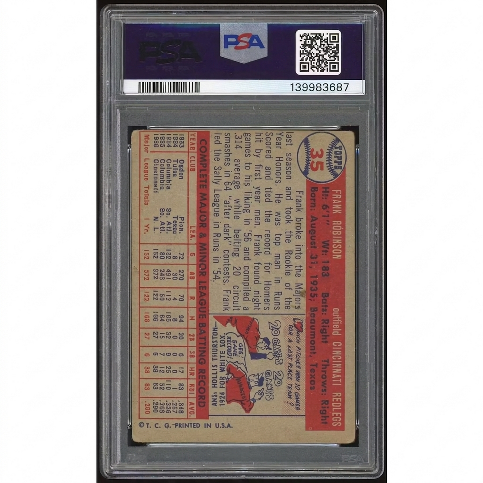 Frank Robinson 1957 Topps #35 Rookie Card | PSA 2