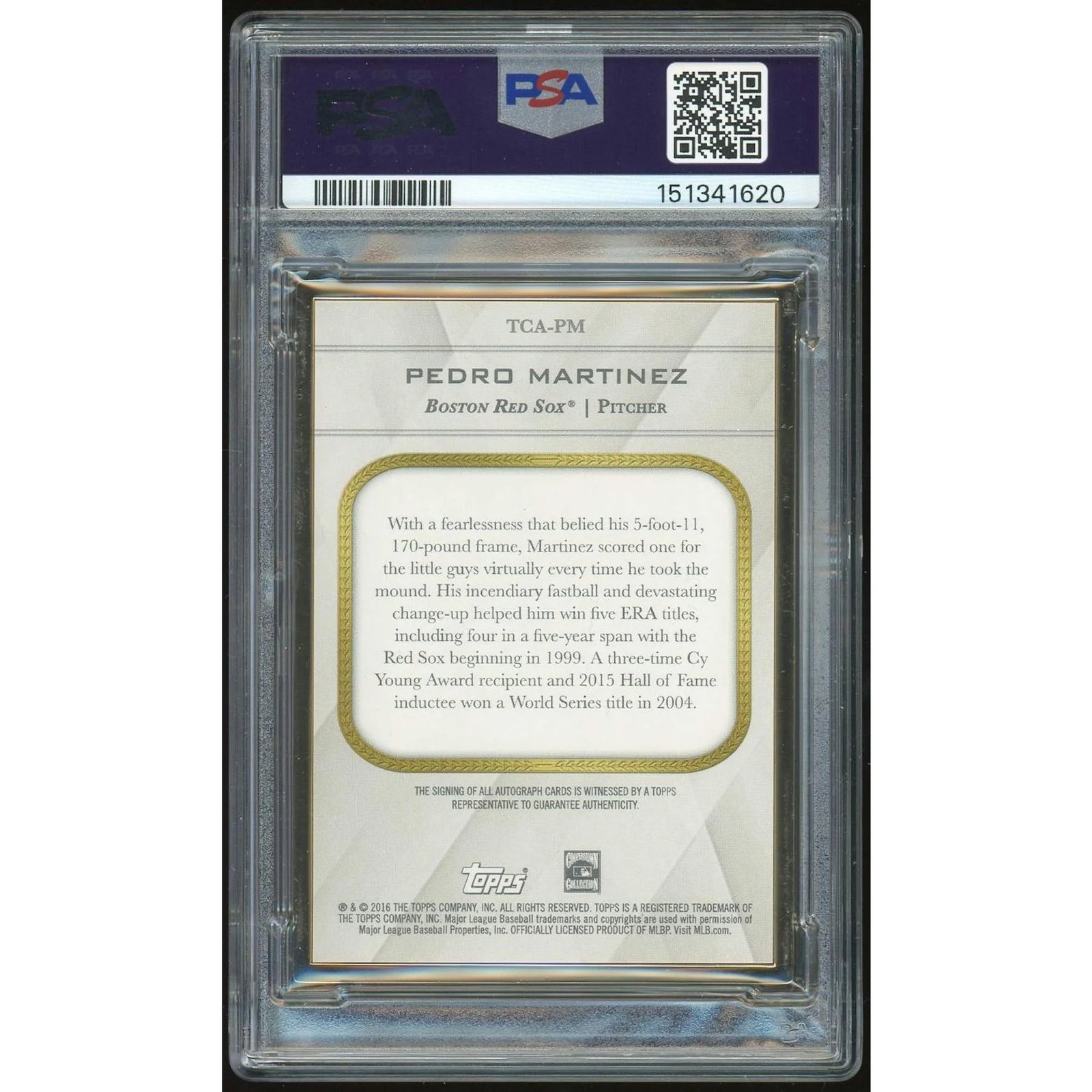 Pedro Martinez Signed 2016 Topps Transcendent Framed Auto | PSA 8