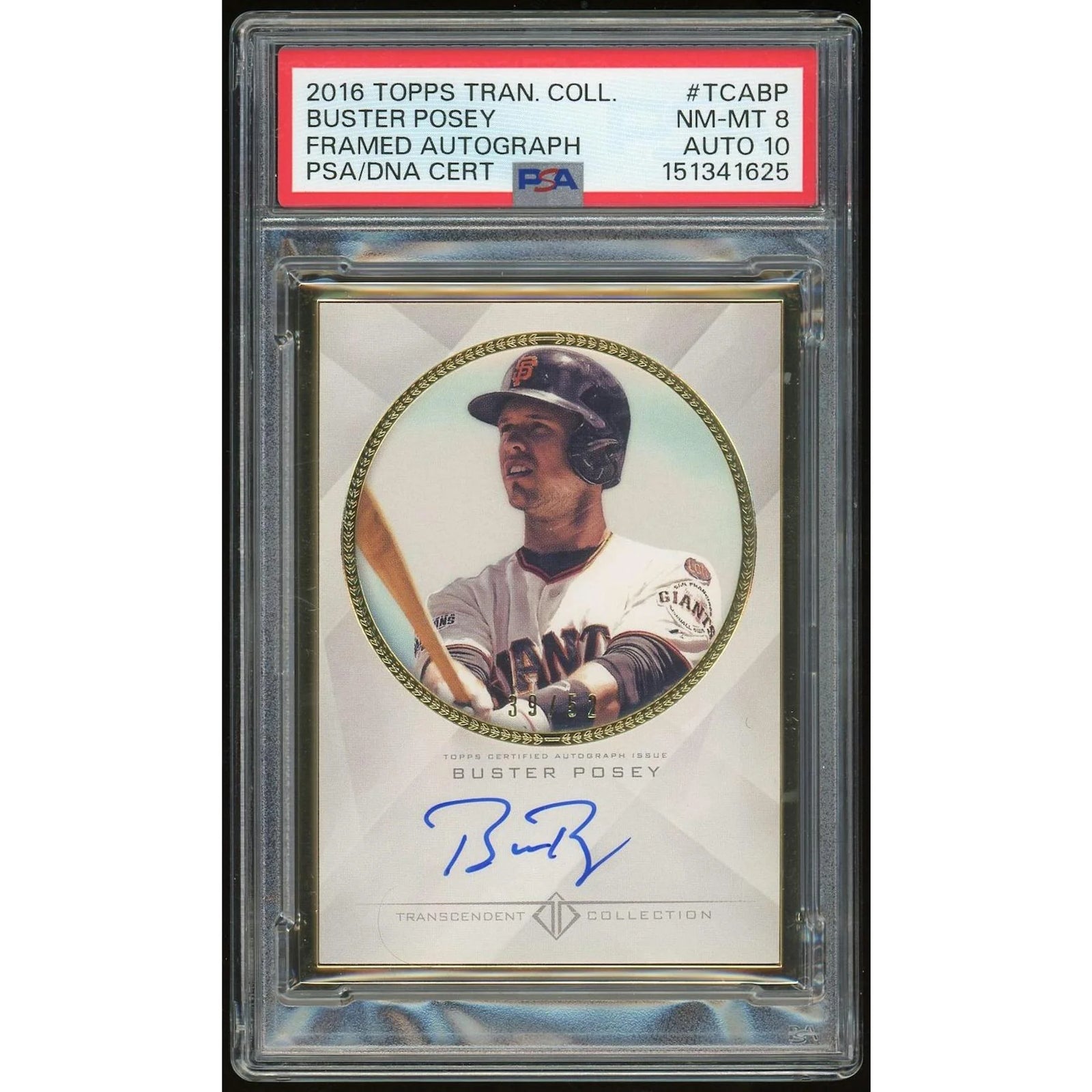 Buster Posey Signed 2016 Topps Transcendent Card | PSA 8 Auto 10
