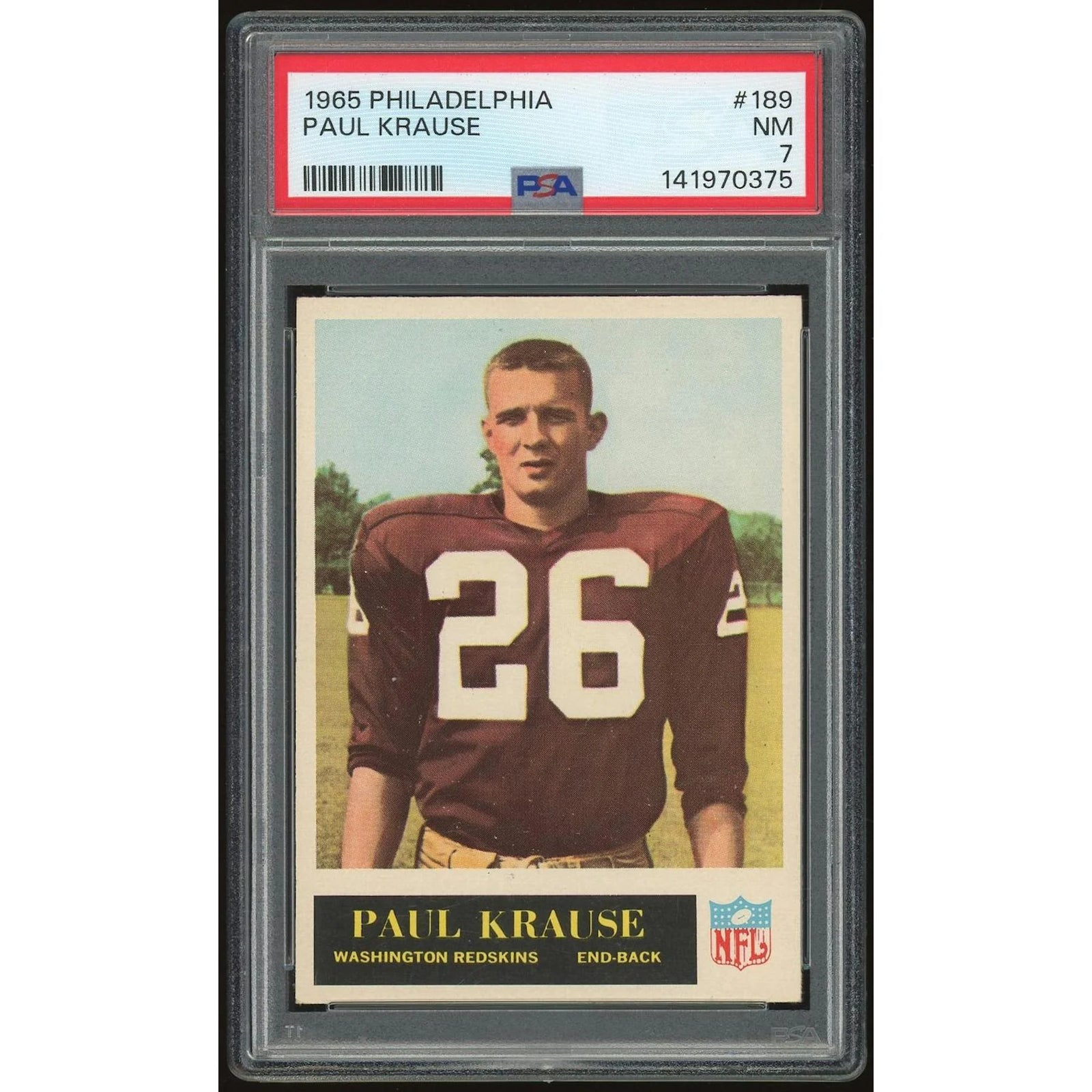 Paul Krause 1965 Philadelphia #189 Rookie Card | PSA 7