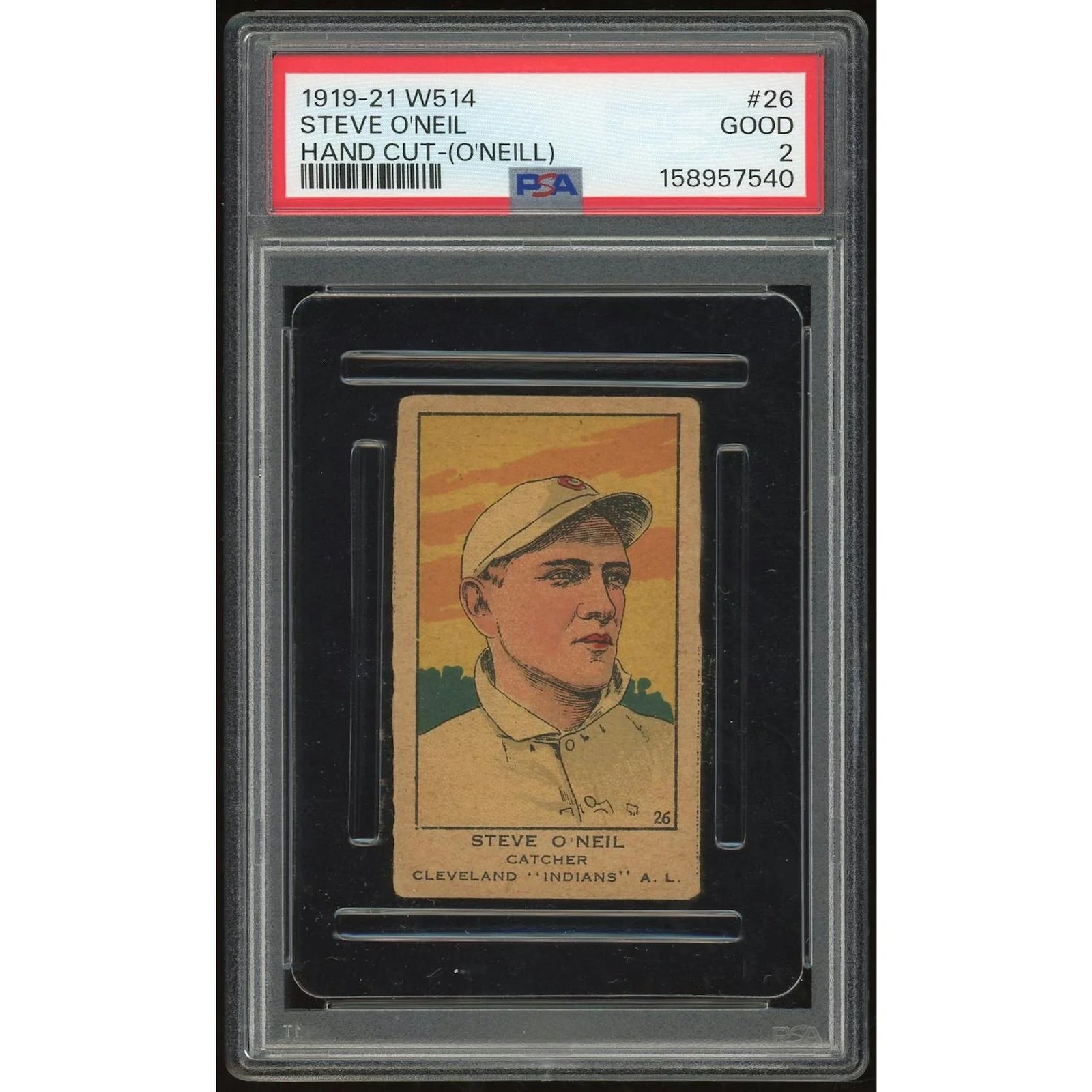 Steve O'Neill 1919-21 W514 #26 Hand Cut Card | PSA 2