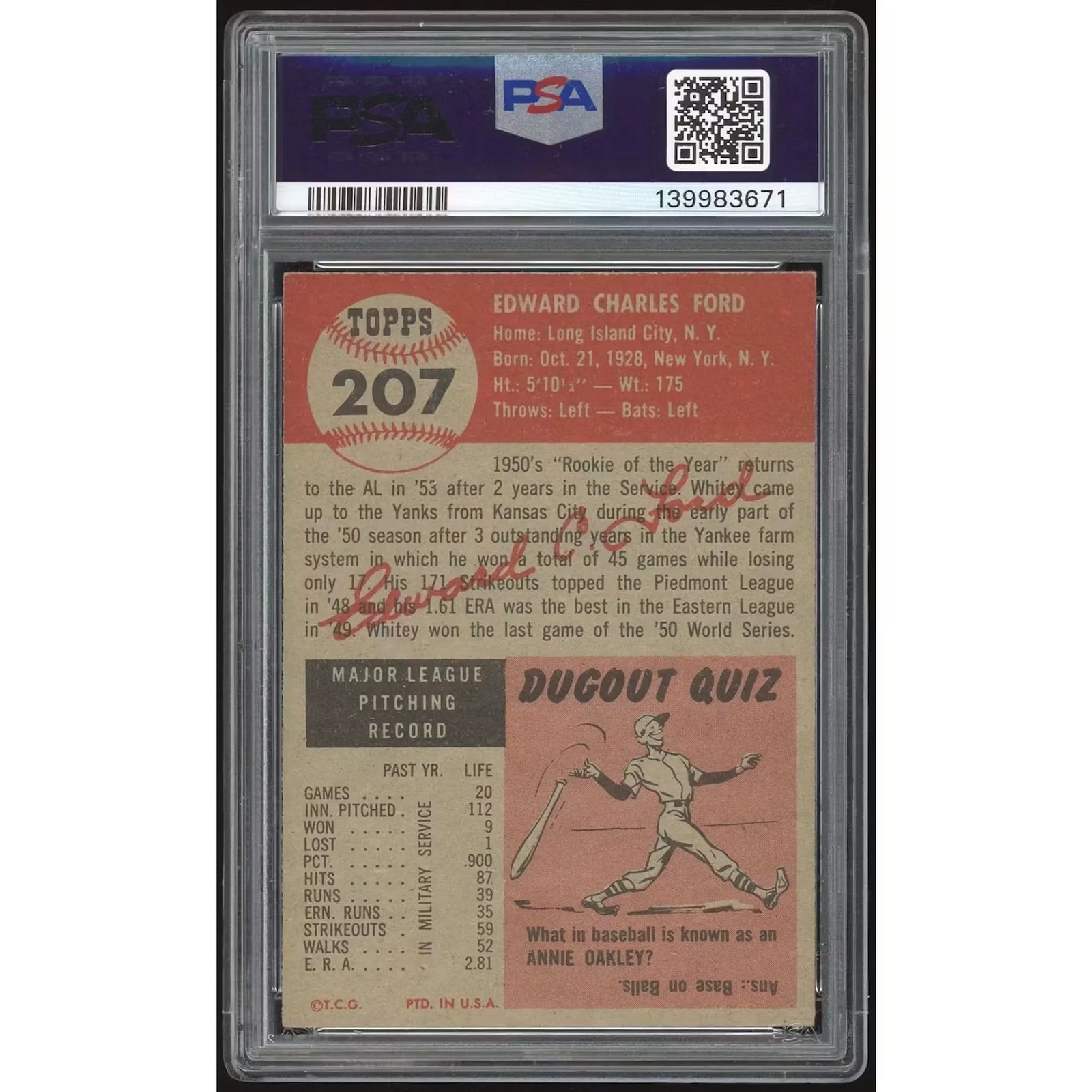Whitey Ford 1953 Topps #207 Baseball Card | PSA 2.5
