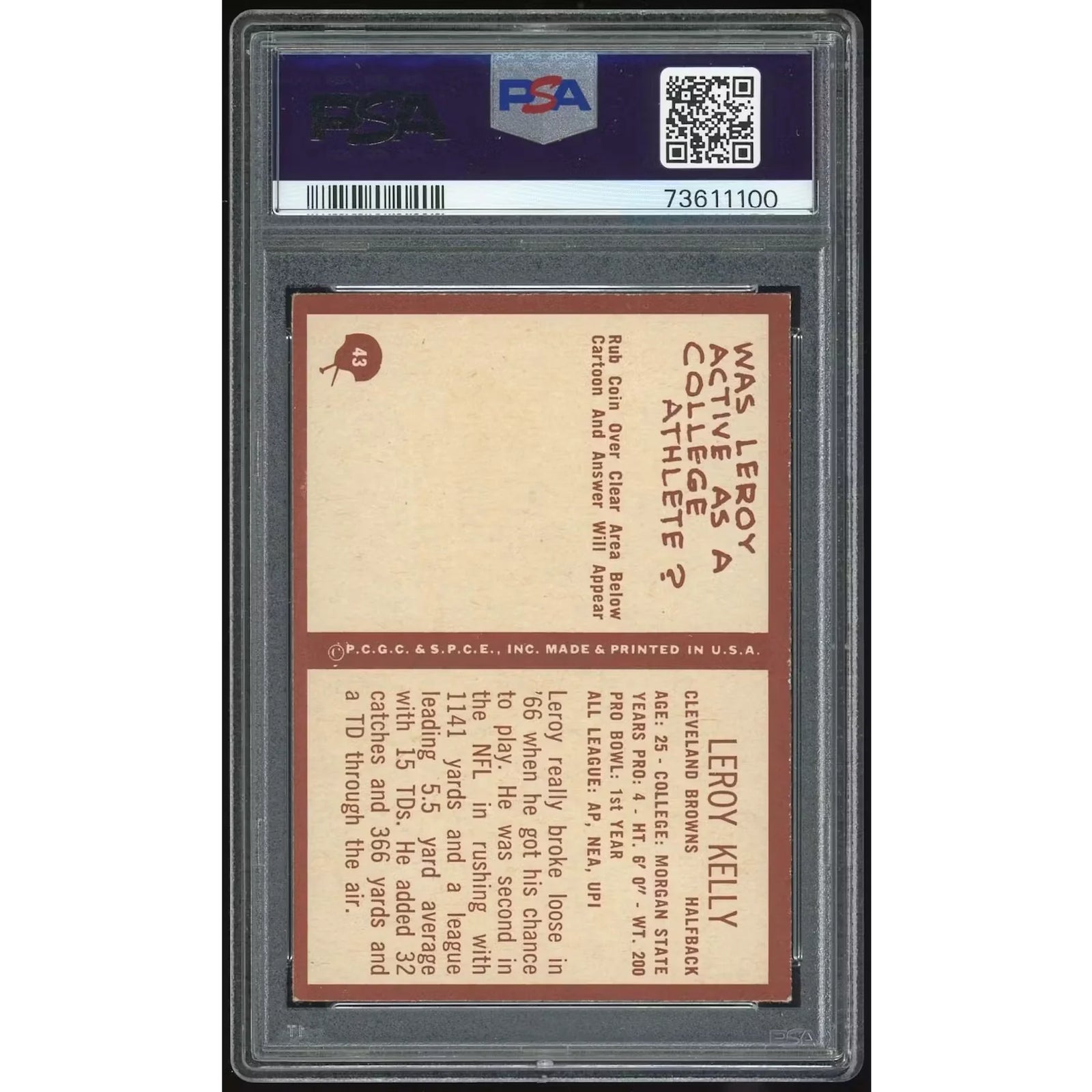 Leroy Kelly 1967 Philadelphia Rookie Card | PSA 6