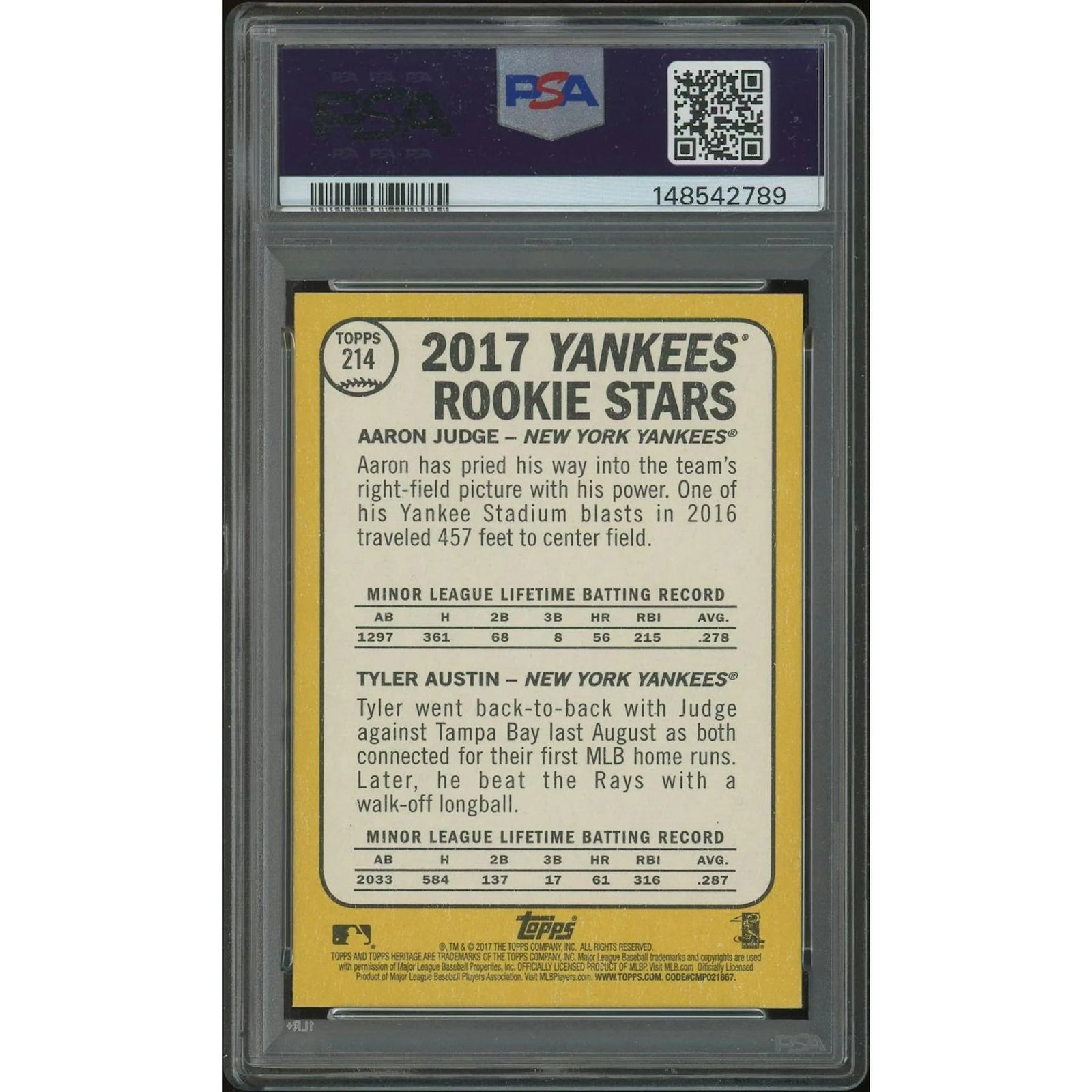 Aaron Judge 2017 Topps Heritage Rookie Card #214 | PSA 10 Gem Mint