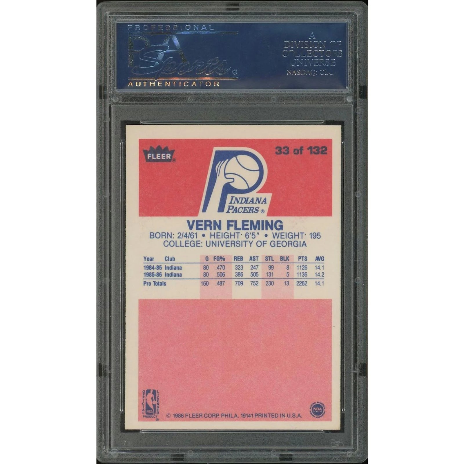 Vern Fleming 1986-87 Fleer Basketball Rookie Card #33 | PSA 8 NM-MT