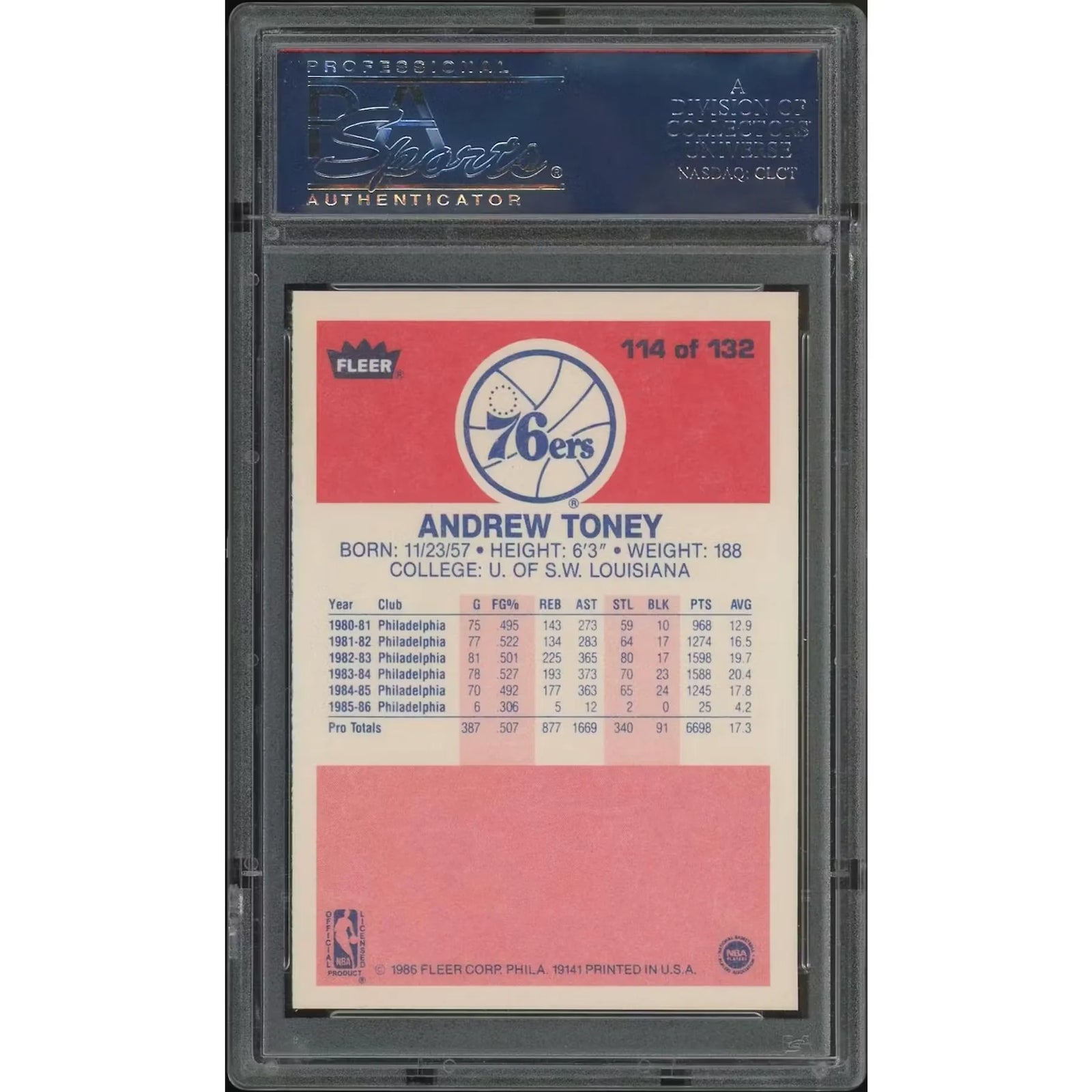 Andrew Toney 1986-87 Fleer Basketball #114 | PSA 8 NM-MT
