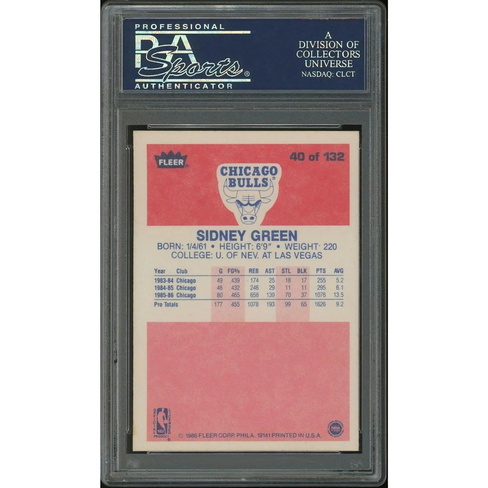 Sidney Green 1986-87 Fleer Basketball Card #40 | PSA 8 NM-MT