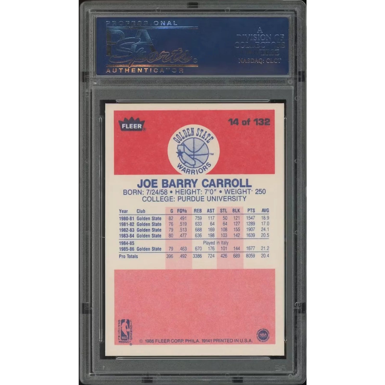 Joe Barry Carroll 1986-87 Fleer Basketball Card #14 | PSA 8 NM-MT
