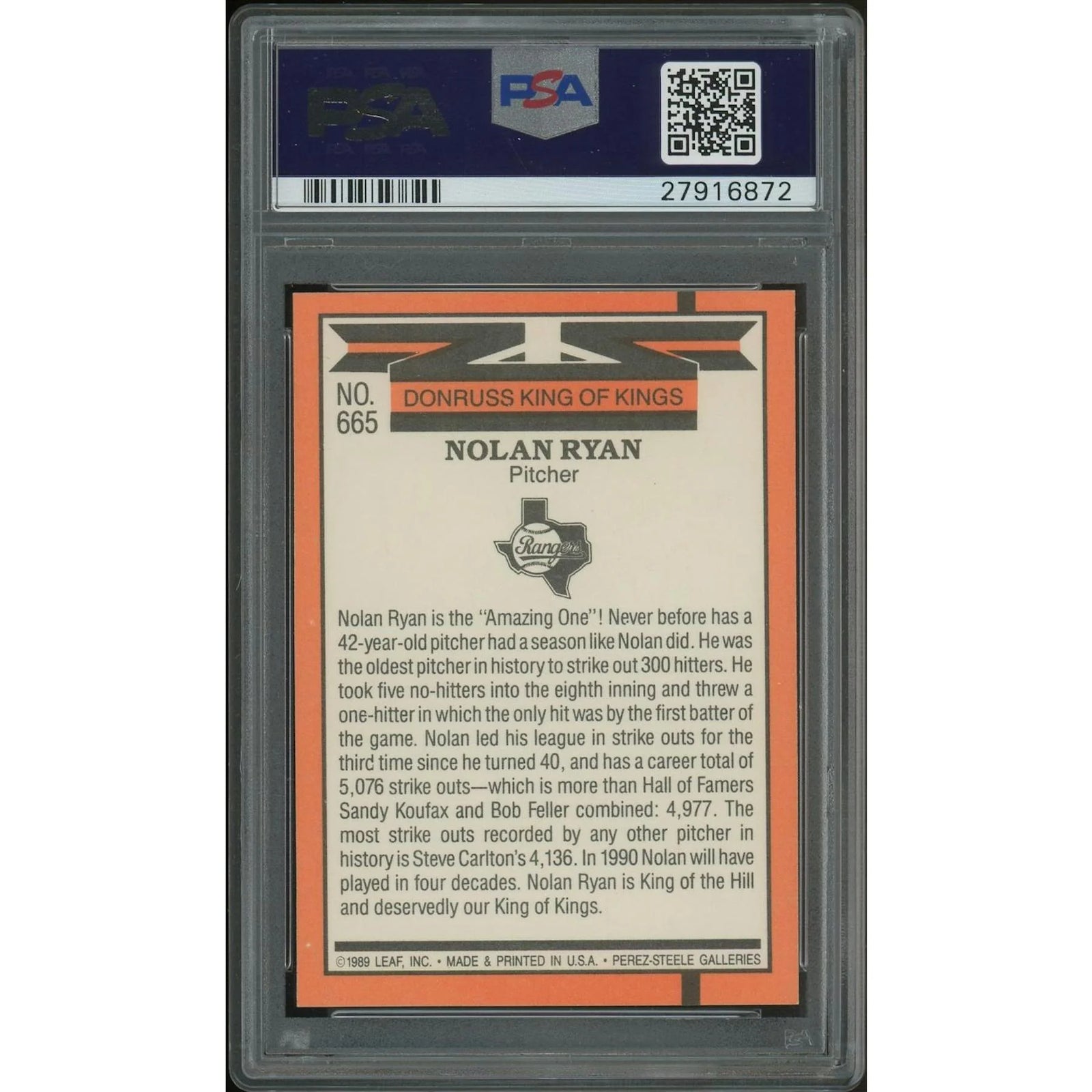 Nolan Ryan 1990 Donruss #659 5000 Strikeouts | PSA 9 Mint