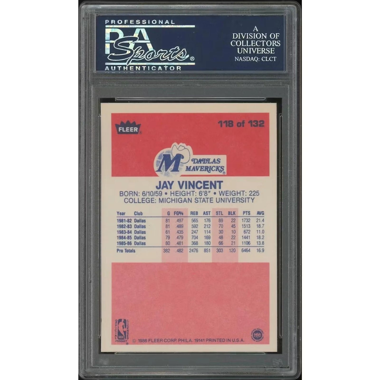 Jay Vincent 1986-87 Fleer Basketball Card #118 | PSA 8 NM-MT