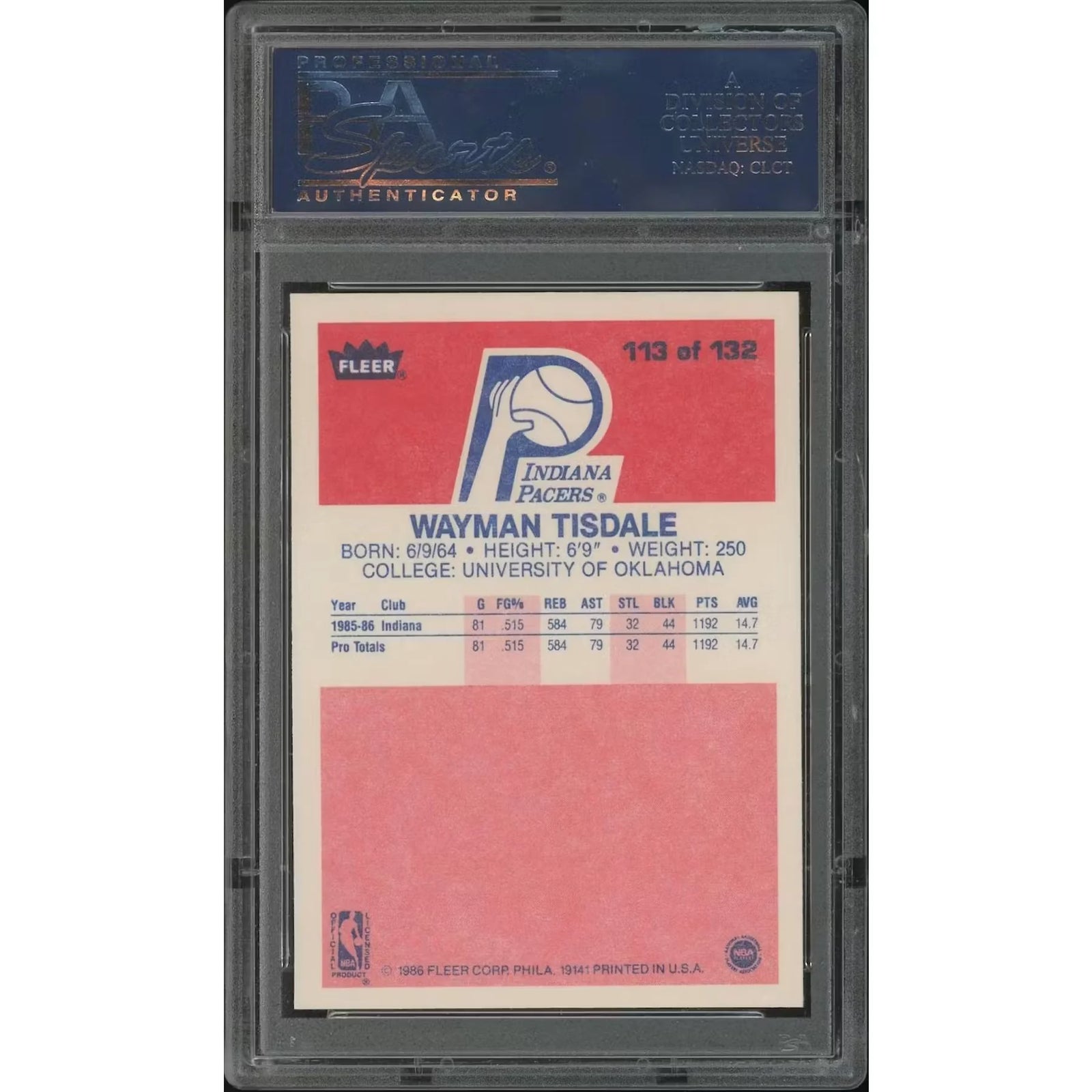 Wayman Tisdale 1986-87 Fleer Basketball Rookie Card #113 | PSA 8 NM-MT