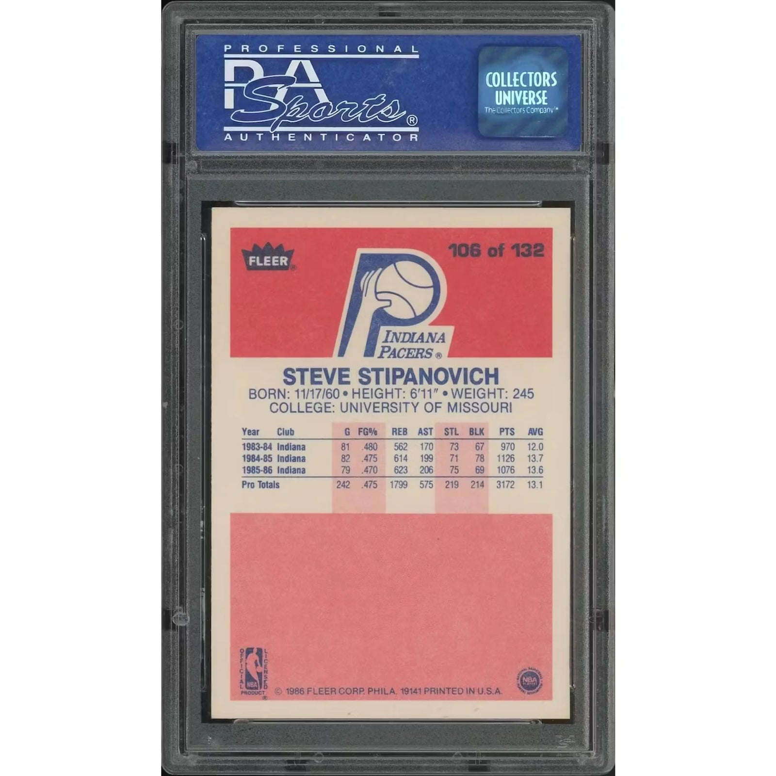 Steve Stipanovich 1986-87 Fleer Basketball #106 | PSA 8 NM-MT