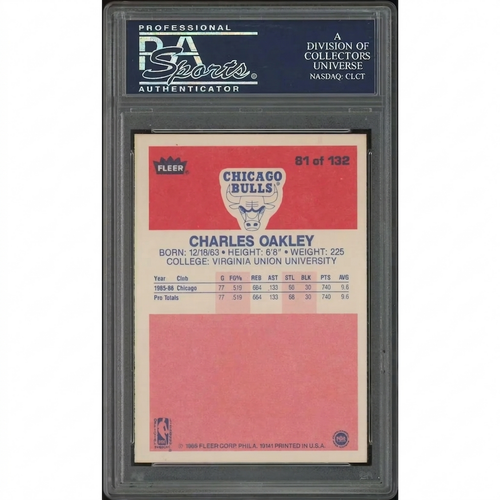 Charles Oakley 1986-87 Fleer Basketball Rookie #81 | PSA 8 NM-MT
