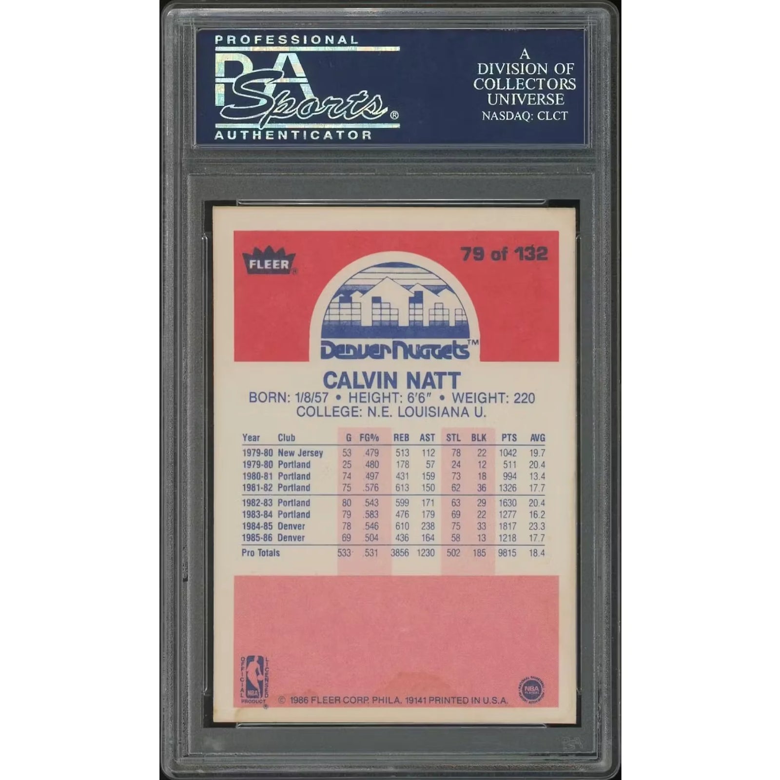 Calvin Natt 1986-87 Fleer Basketball #79 | PSA 8 NM-MT