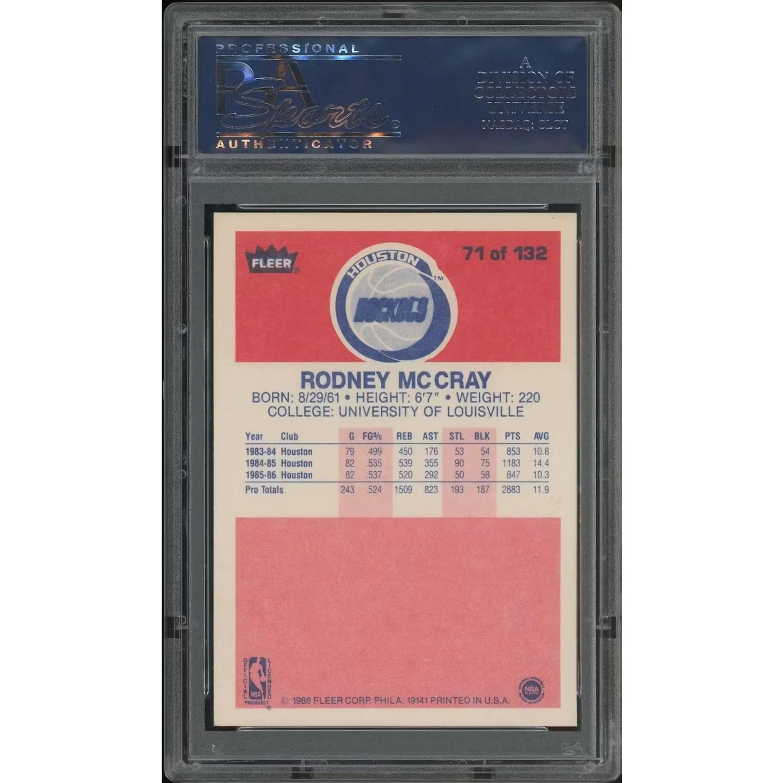 Rodney McCray 1986-87 Fleer Basketball Rookie Card #71 | PSA 8 NM-MT