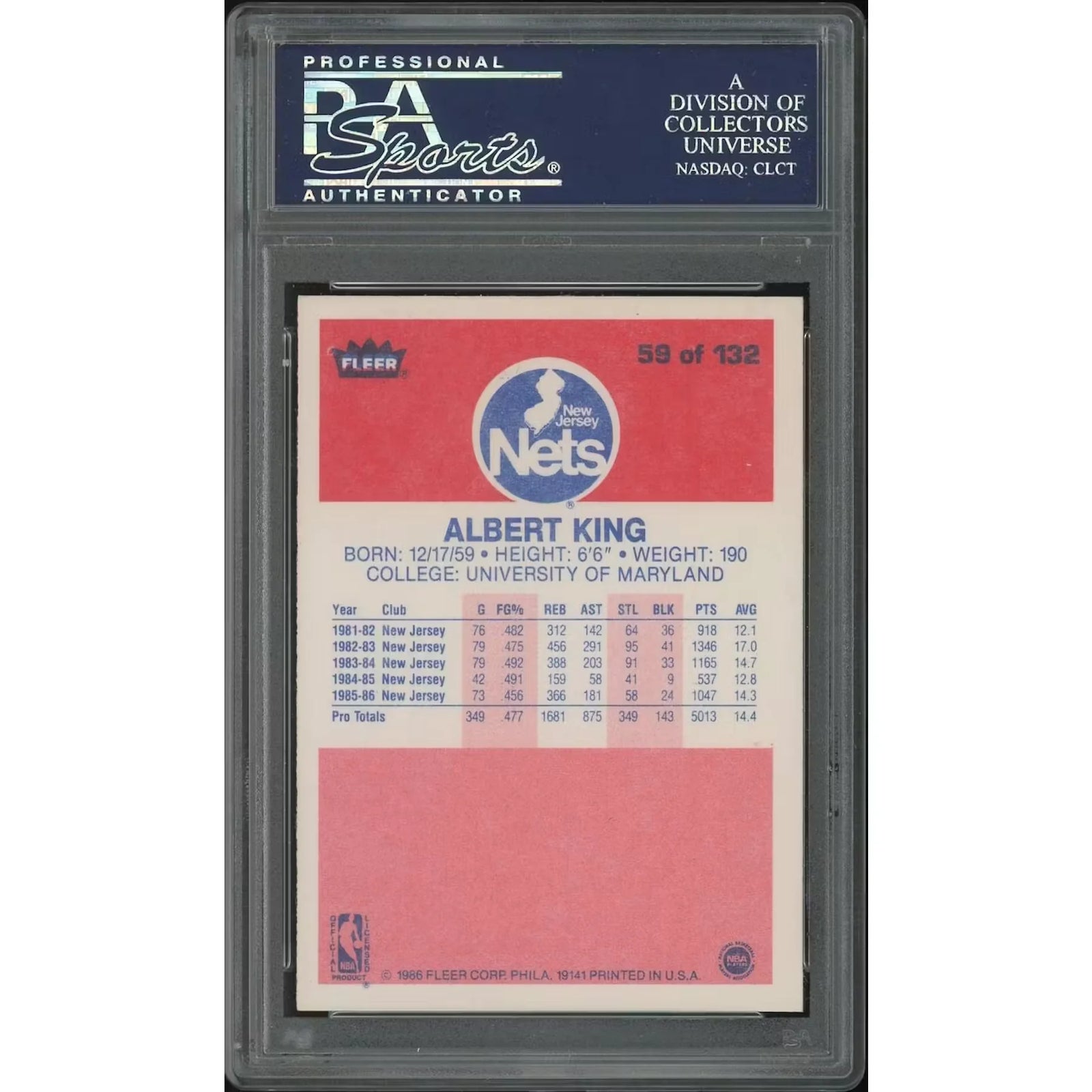 Albert King 1986-87 Fleer Basketball Rookie Card #59 | PSA 8 NM-MT