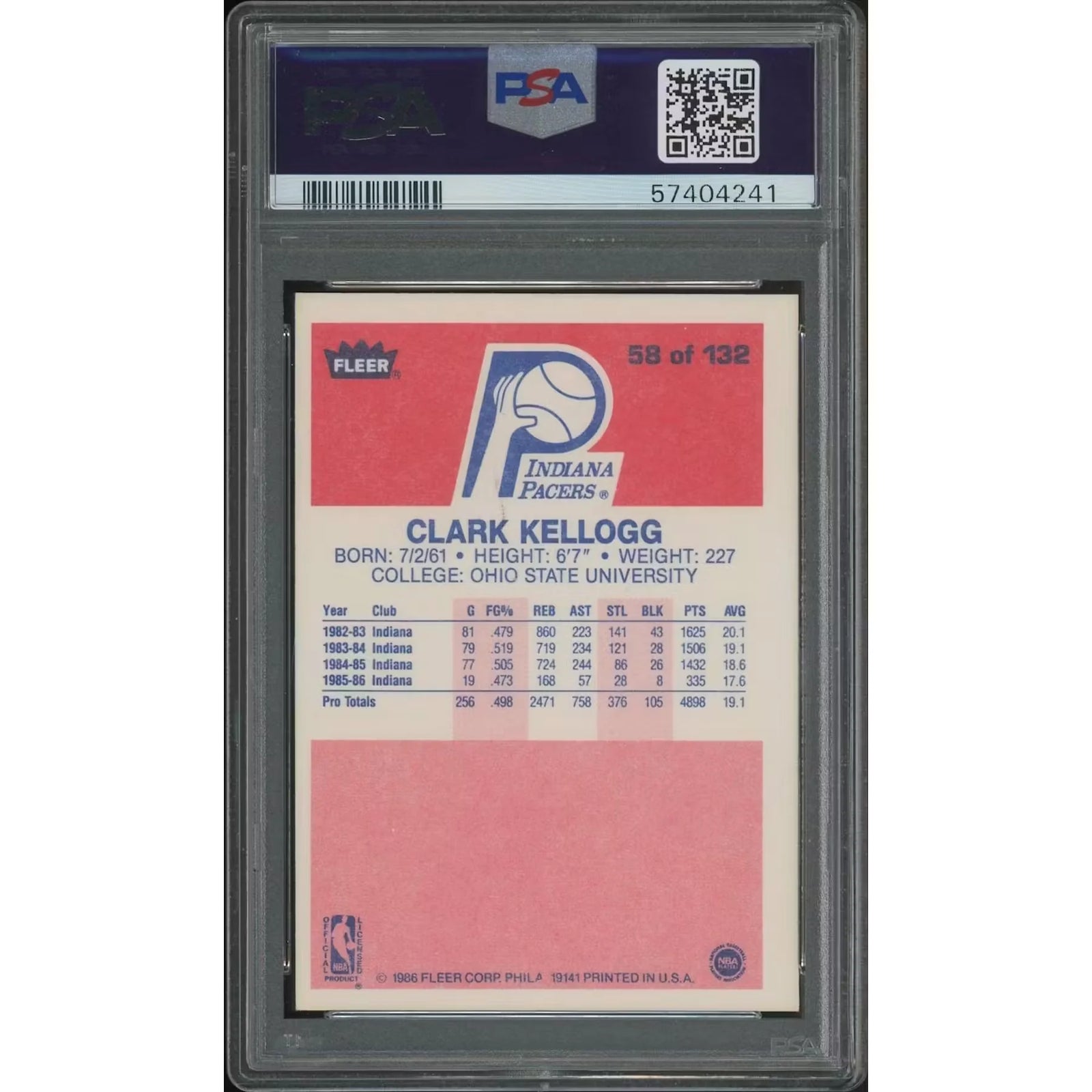 Clark Kellogg 1986-87 Fleer Basketball Rookie Card #58 | PSA 8 NM-MT