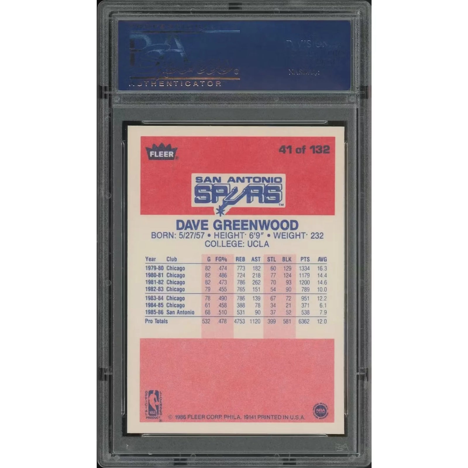 David Greenwood 1986-87 Fleer Basketball Card #41 | PSA 8 NM-MT