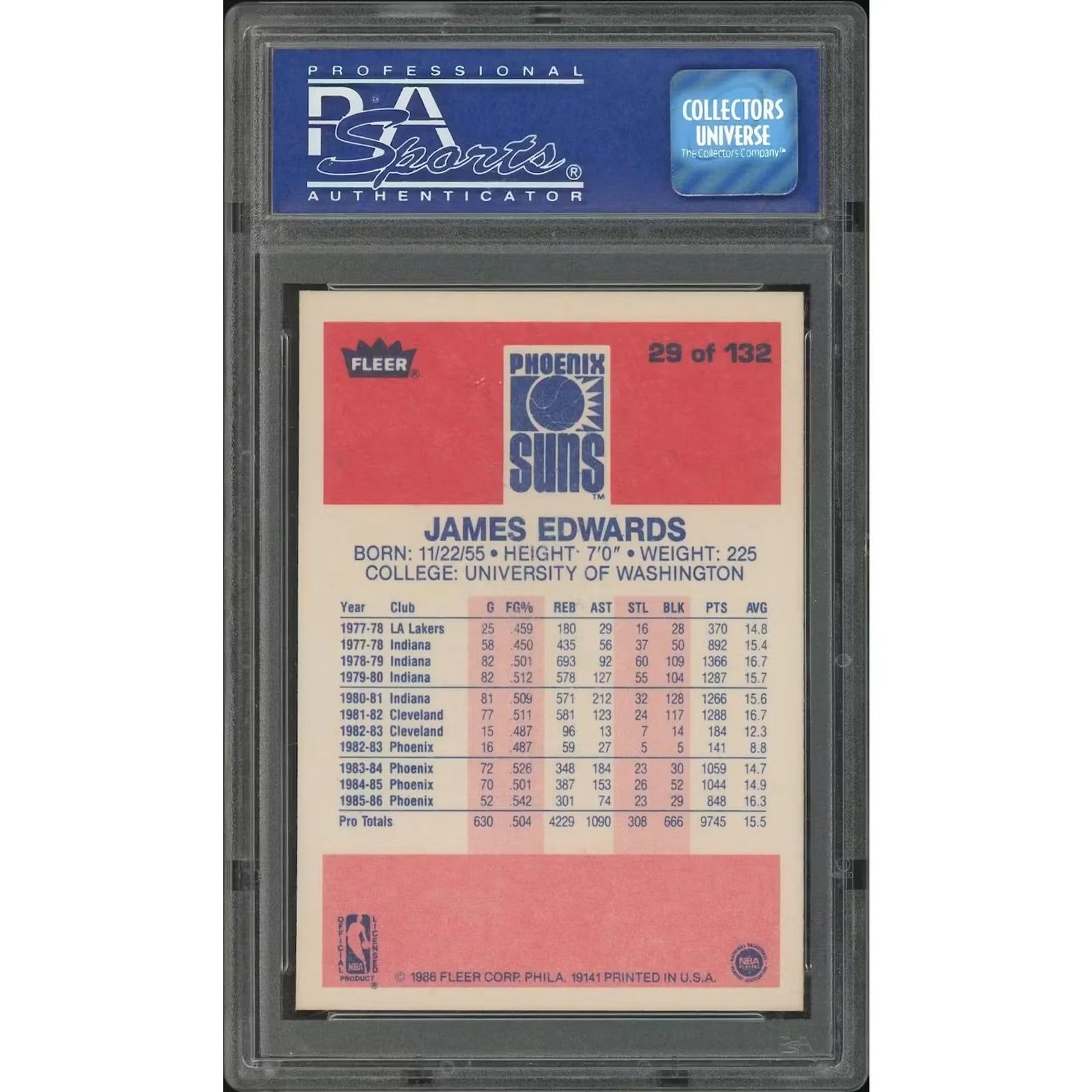 James Edwards 1986-87 Fleer Basketball Card #29 | PSA 8 NM-MT