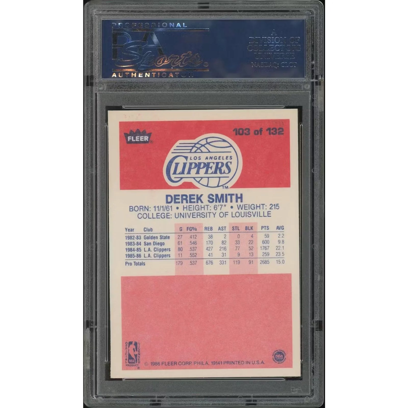 Derek Smith 1986-87 Fleer Basketball Card #103 | PSA 8 NM-MT