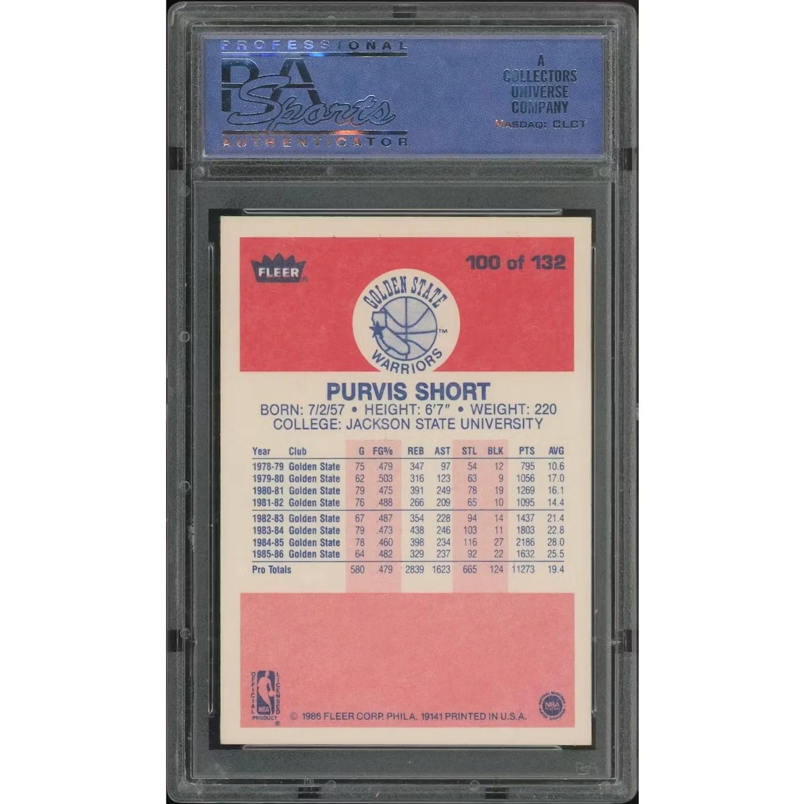 Purvis Short 1986-87 Fleer Basketball #100 | PSA 8 NM-MT