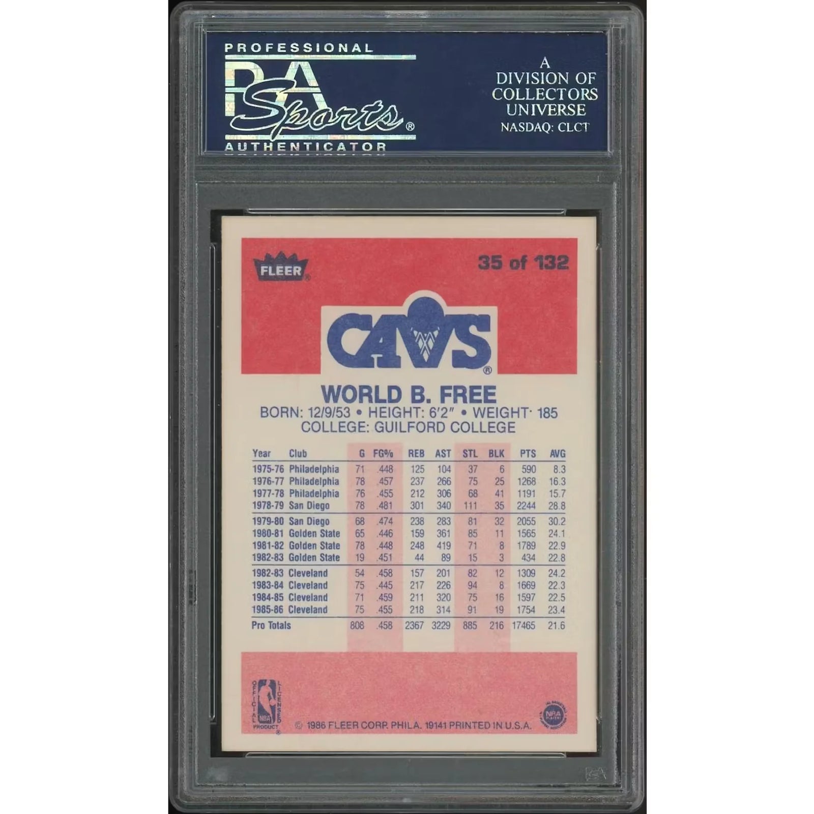 World B. Free 1986-87 Fleer Basketball Card #35 | PSA 8 NM-MT