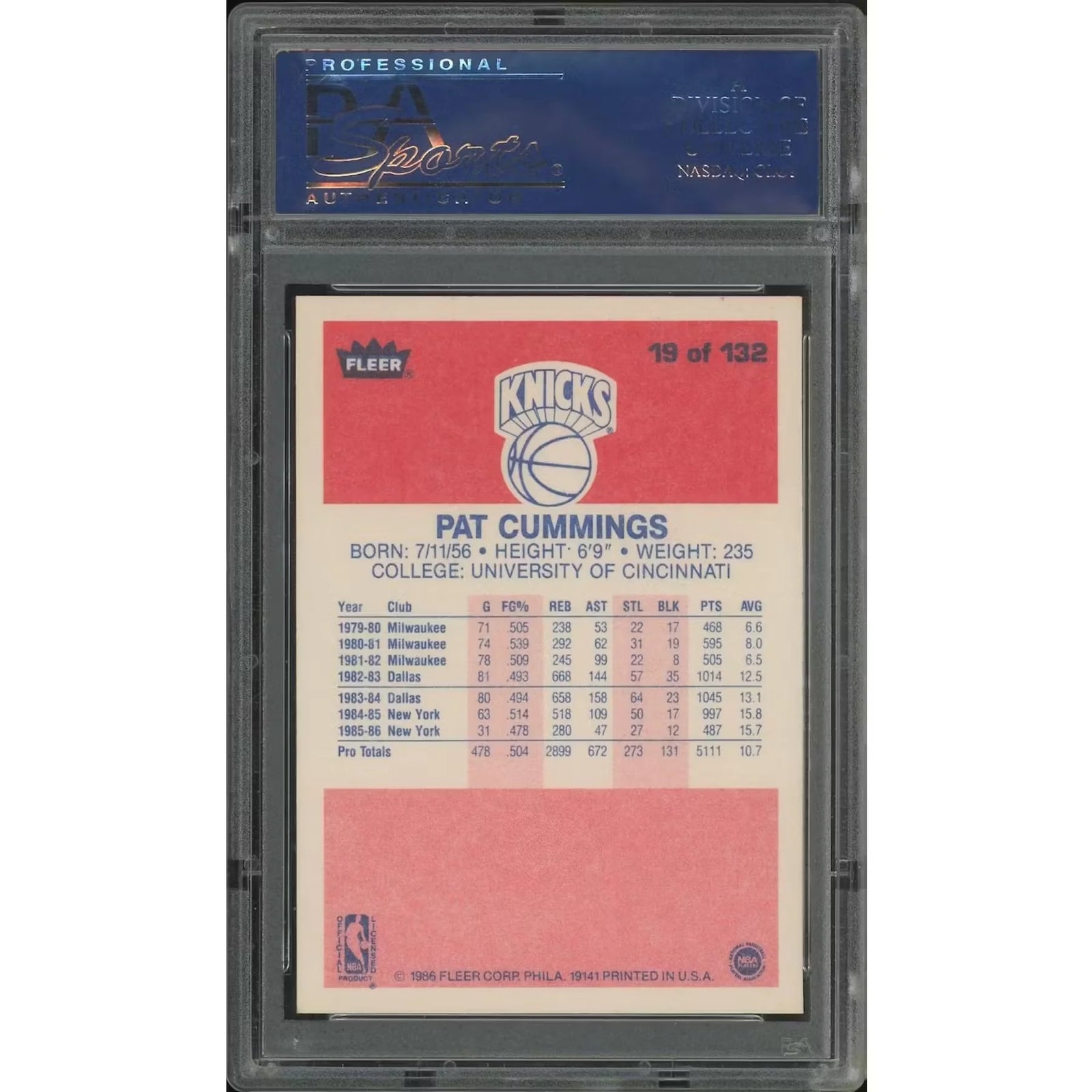 Pat Cummings 1986-87 Fleer Basketball Card #19 | PSA 8 NM-MT