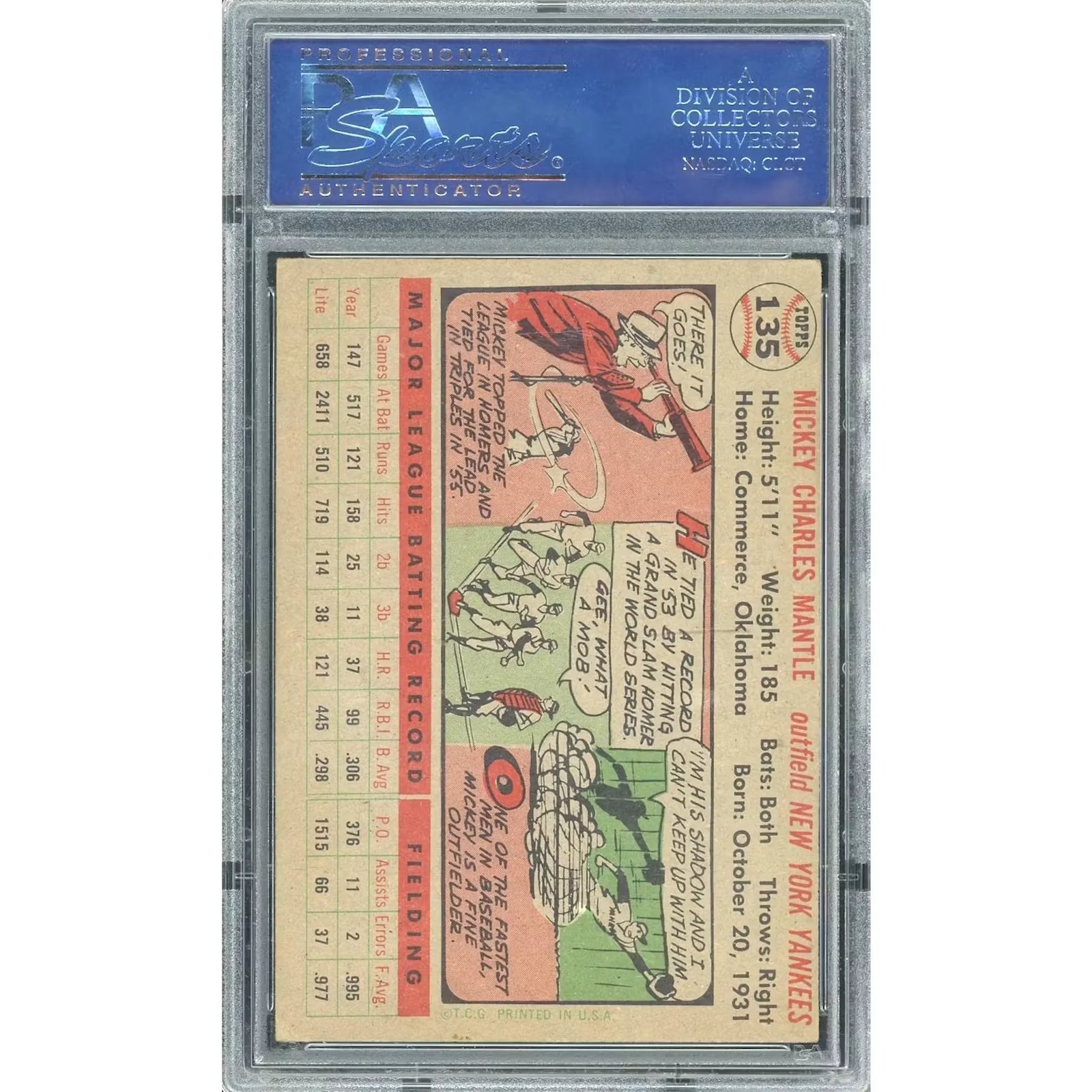 1956 Topps #135 Mickey Mantle Baseball Card | PSA 5