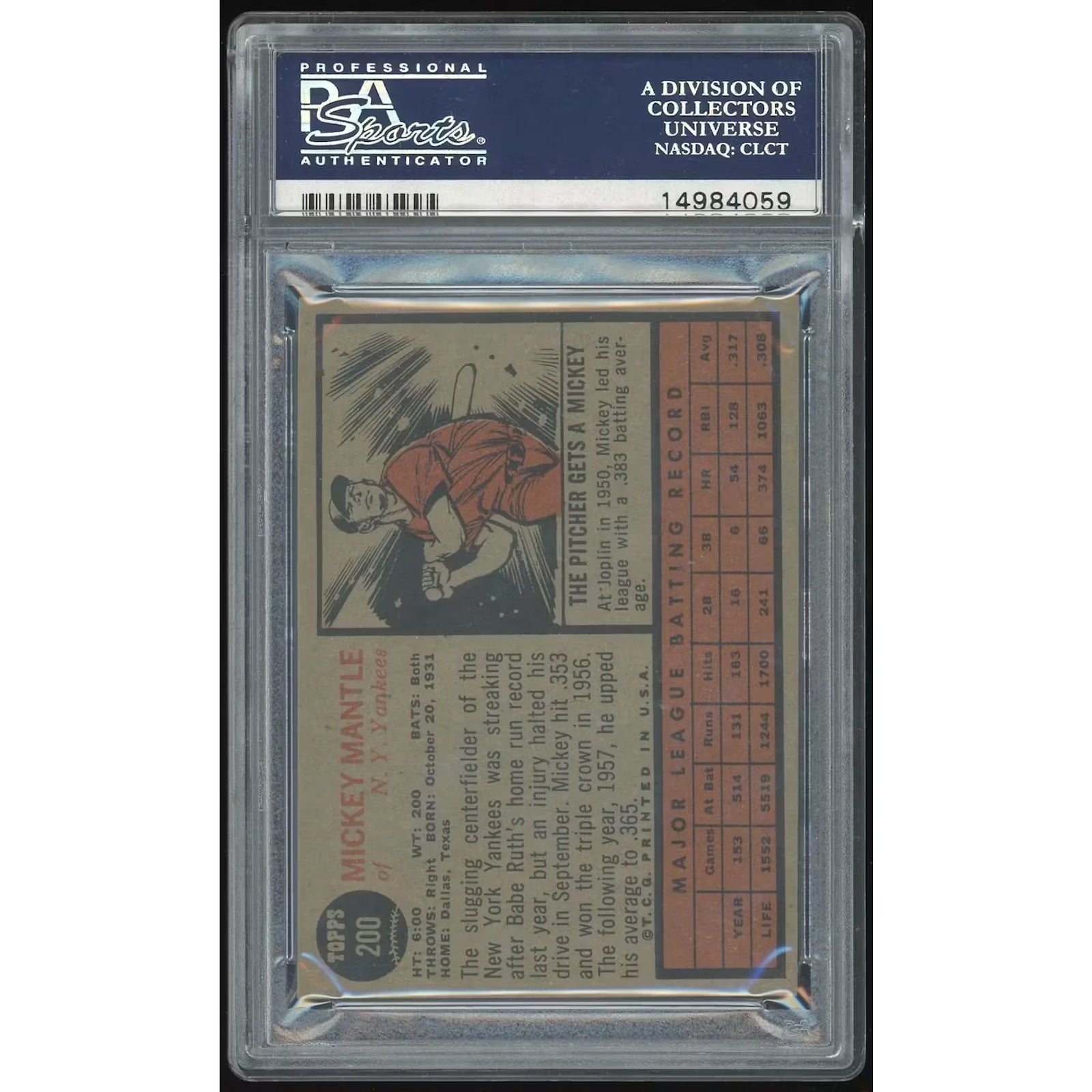 Mickey Mantle 1962 Topps #200 Card | PSA 7