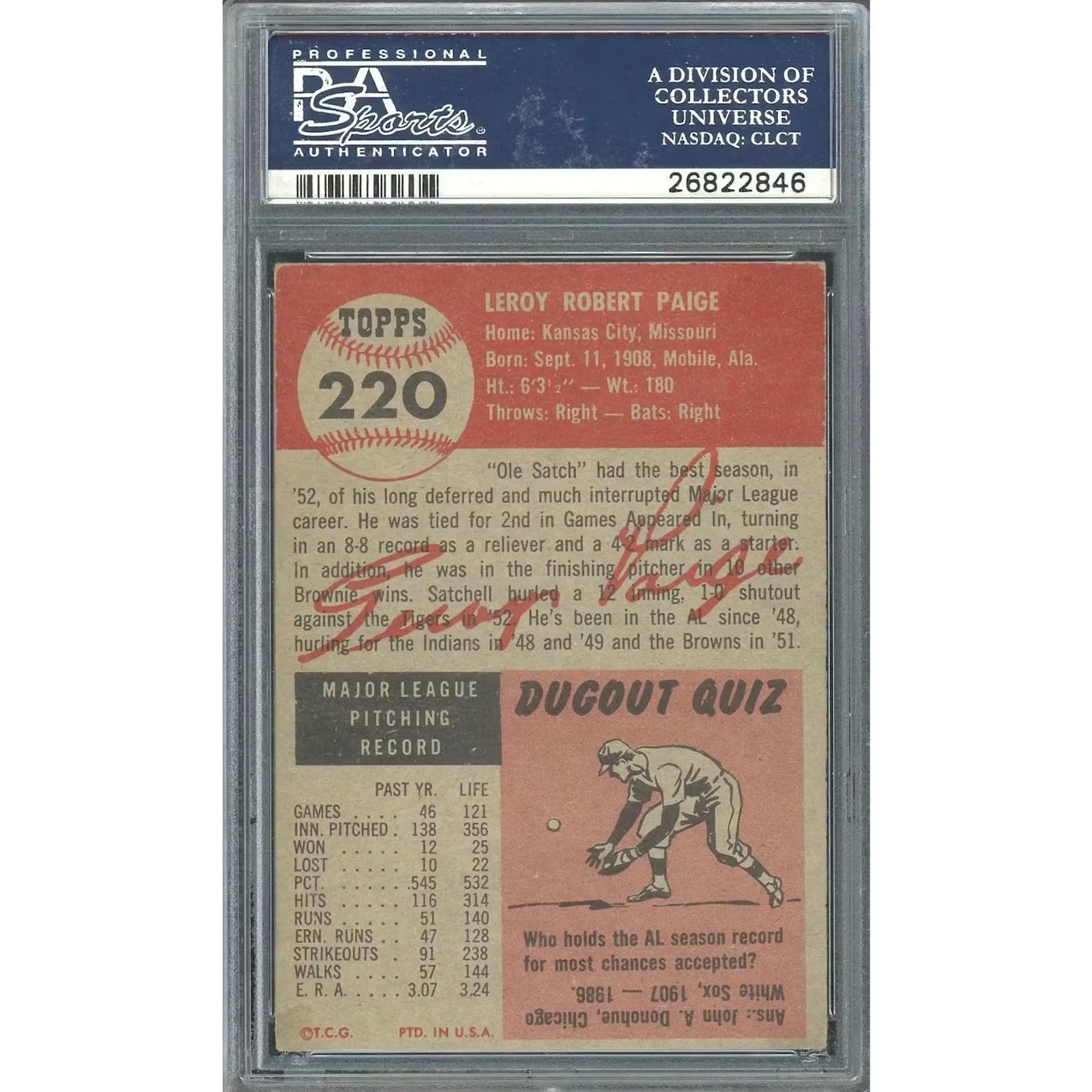 1953 Topps #220 Satchel Paige | PSA 5