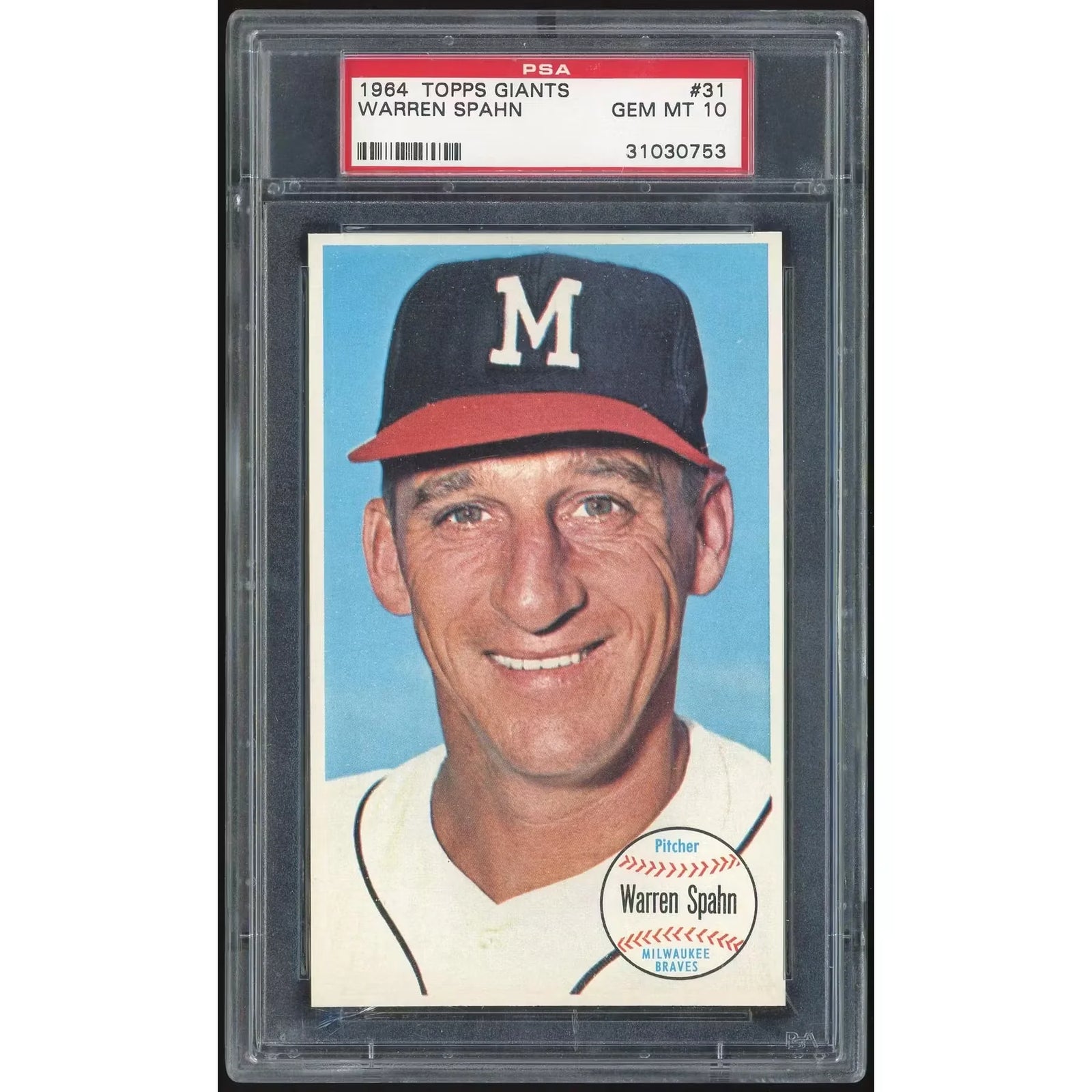 Warren Spahn 1964 Topps Giants #31 Card | PSA 10