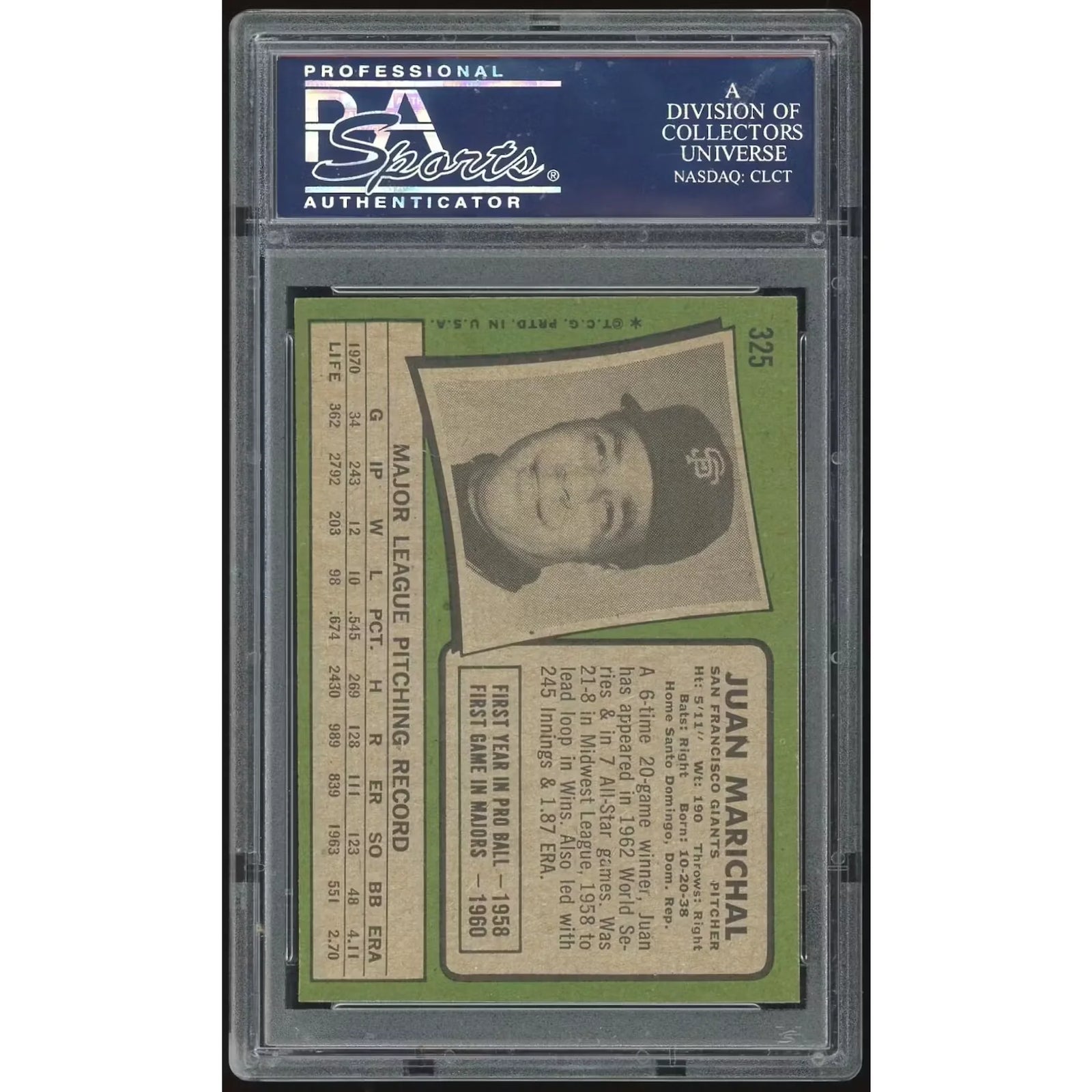 Juan Marichal 1971 Topps #325 Baseball Card | PSA 9