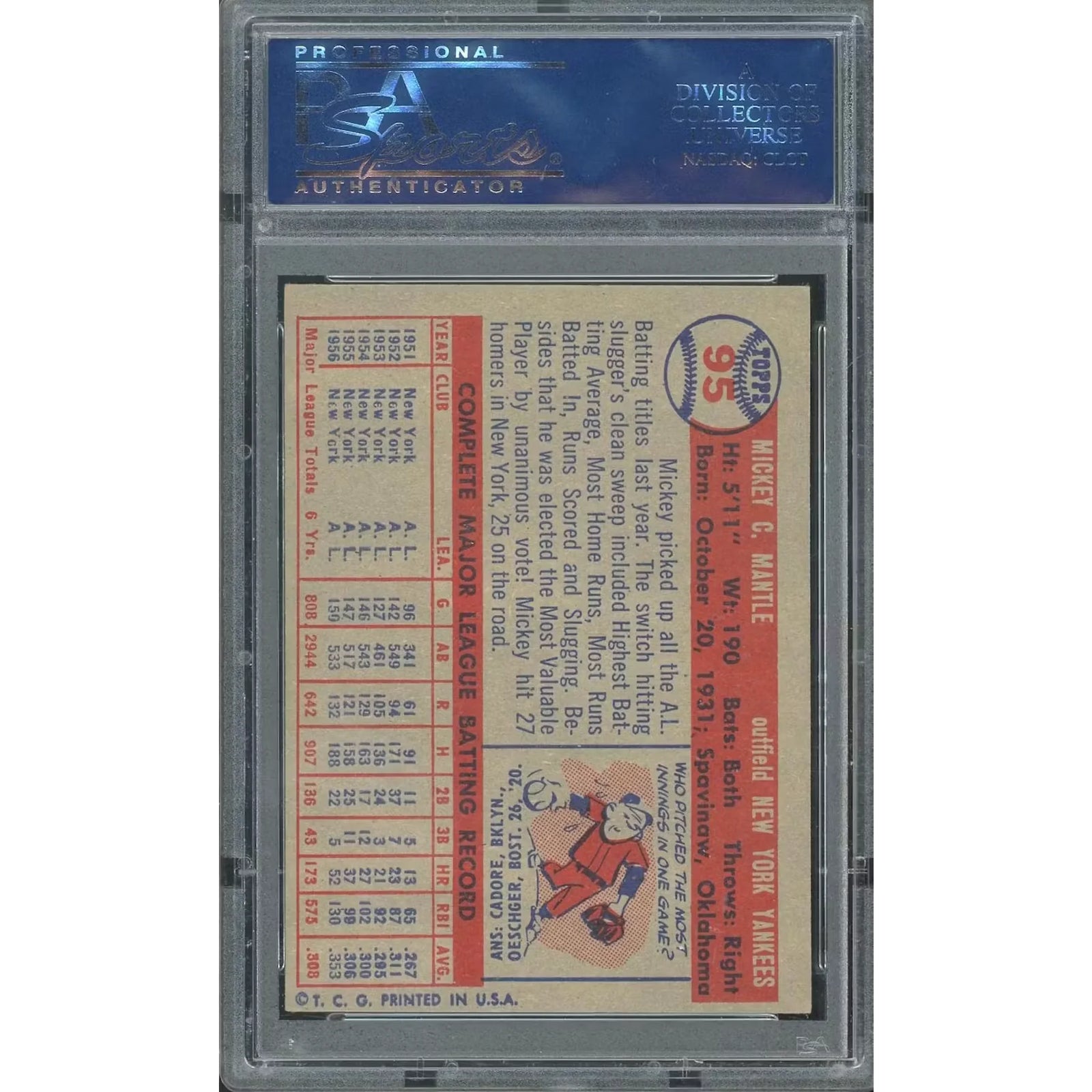 Mickey Mantle 1957 Topps #95 Card | PSA 6