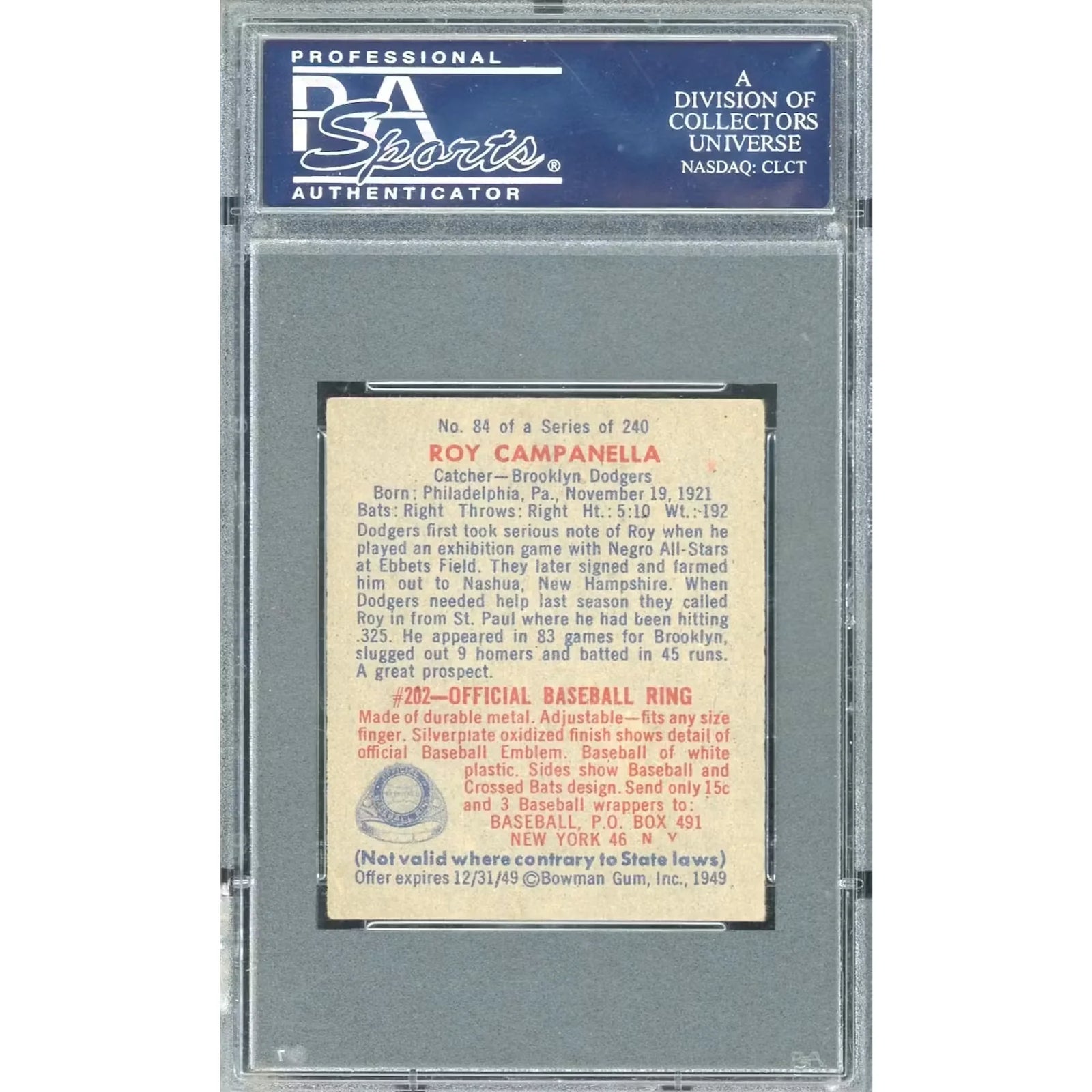 Roy Campanella 1949 Bowman #84 Rookie Card | PSA 6