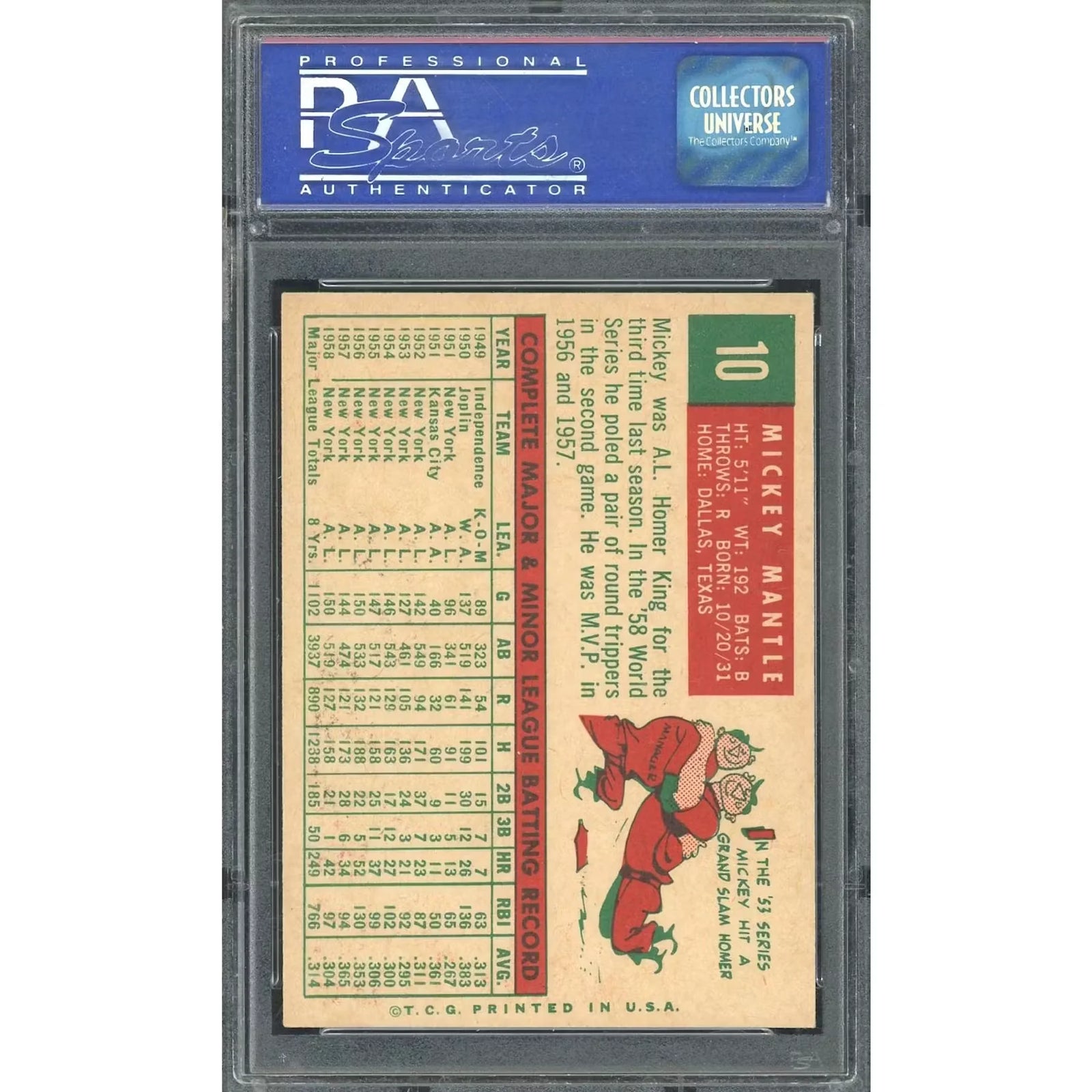 Mickey Mantle 1959 Topps #10 Card | PSA 6