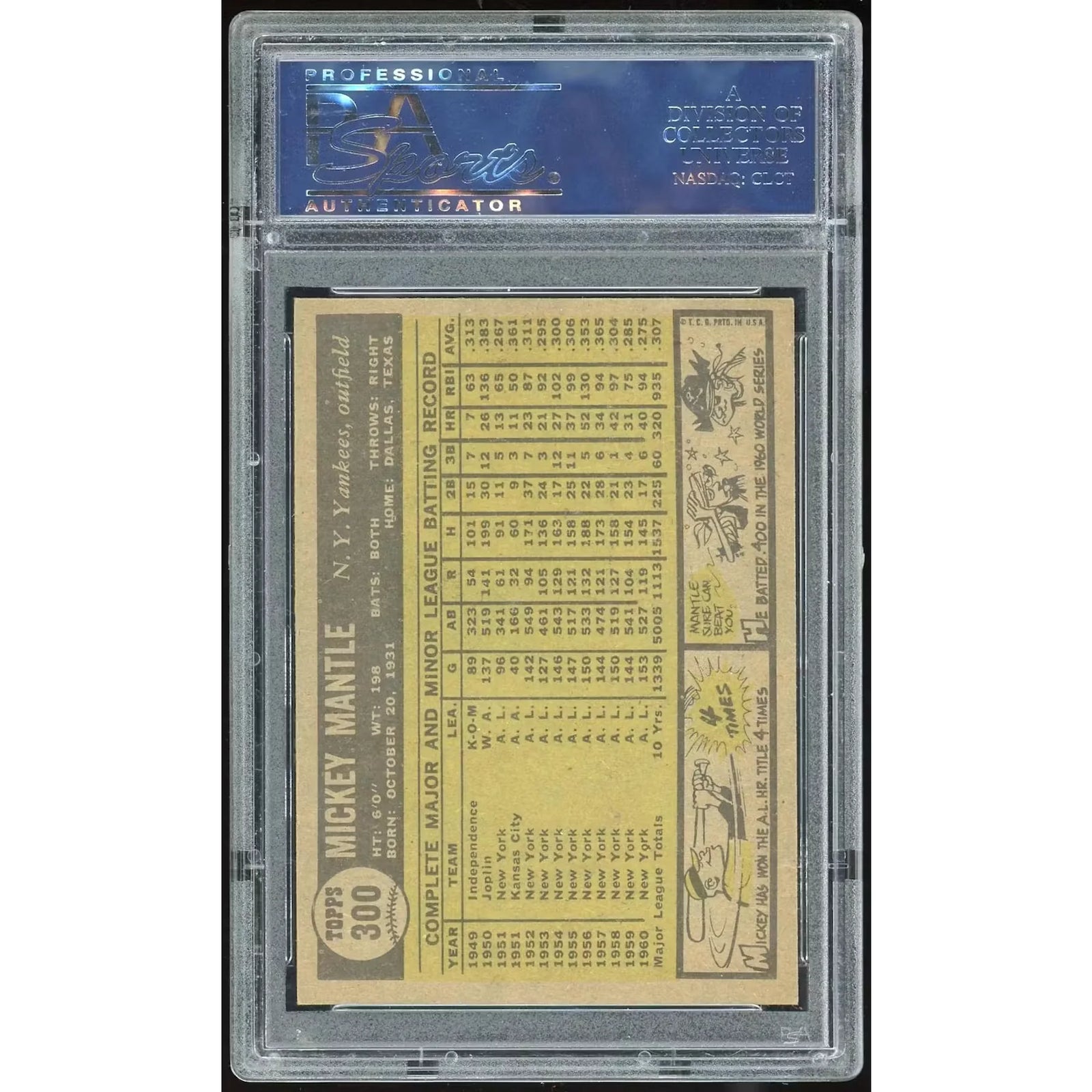 Mickey Mantle 1961 Topps #300 Baseball Card | PSA 6