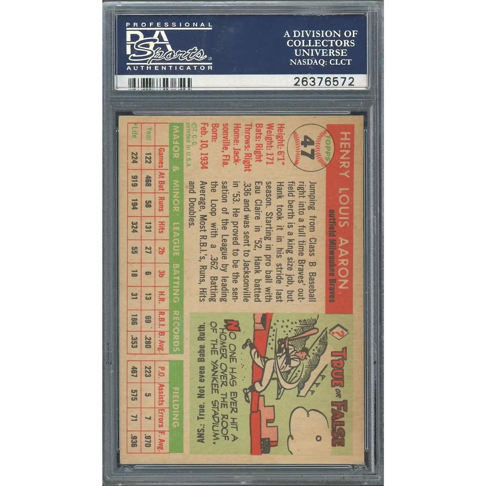 Hank Aaron 1955 Topps #47 Baseball Card | PSA 6